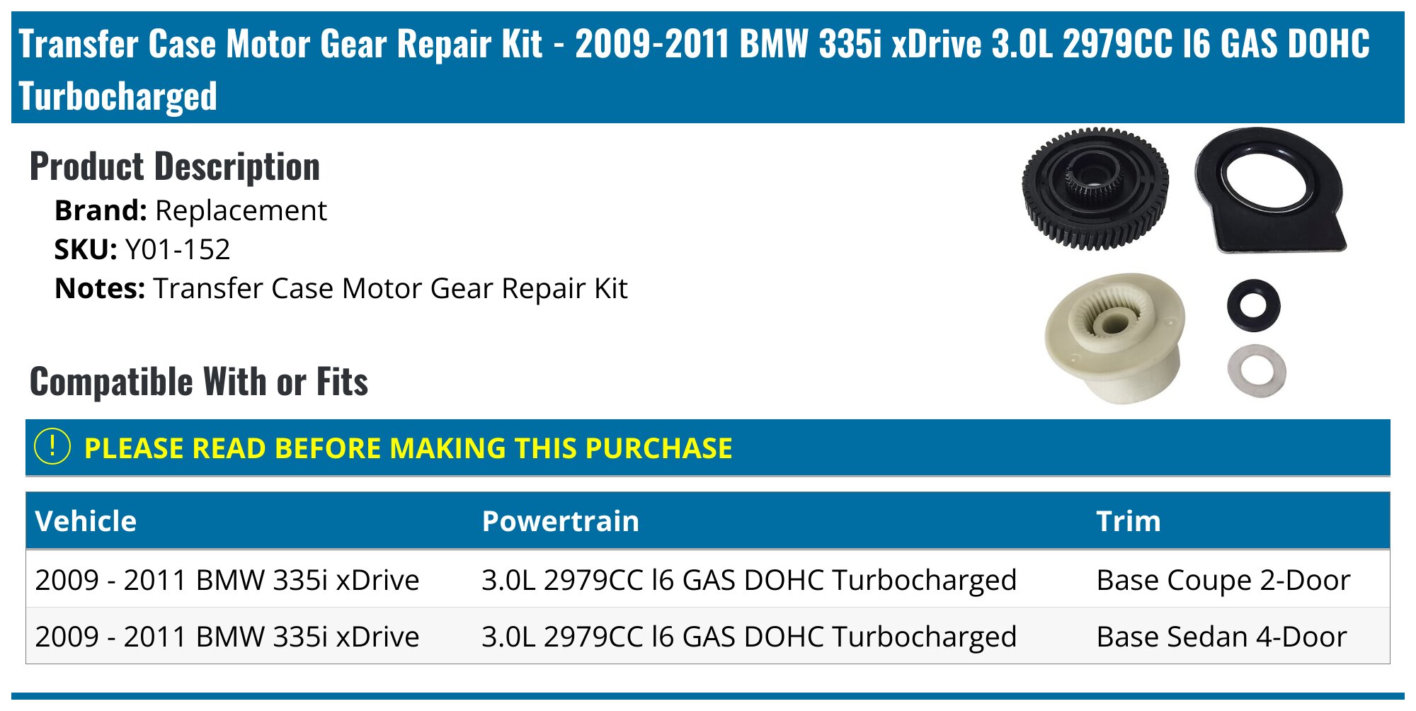 2009-2011 BMW 335i xDrive Transfer Case Motor Gear Repair Kit ...