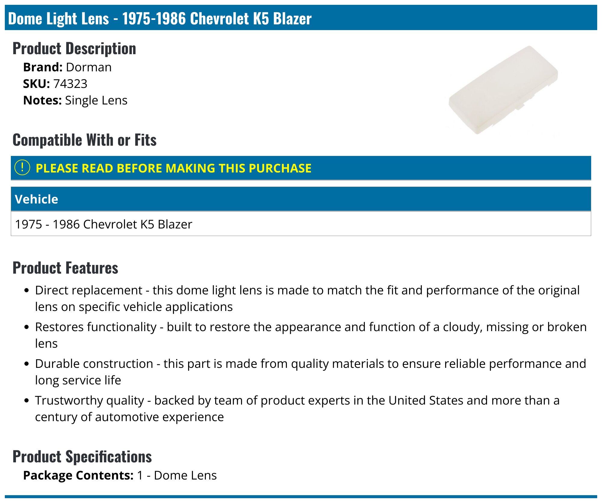 Chevrolet K5 Blazer Dome Light & Bulbs - Best Dome Light & Bulbs