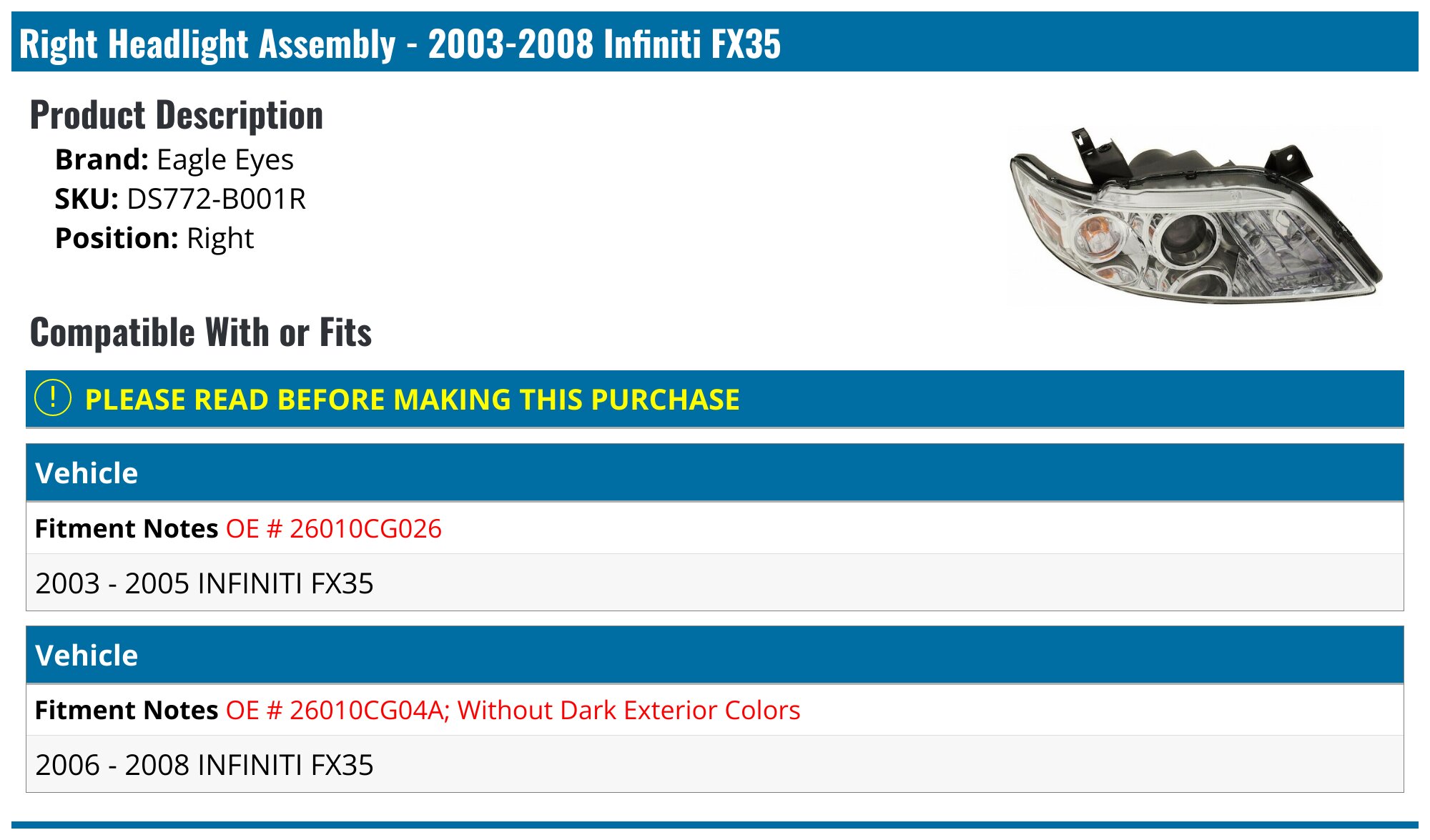 KARPAL Halogen Headlight Assembly Pair For 2008-2012 Infiniti EX35 & 2014-2017 QX50