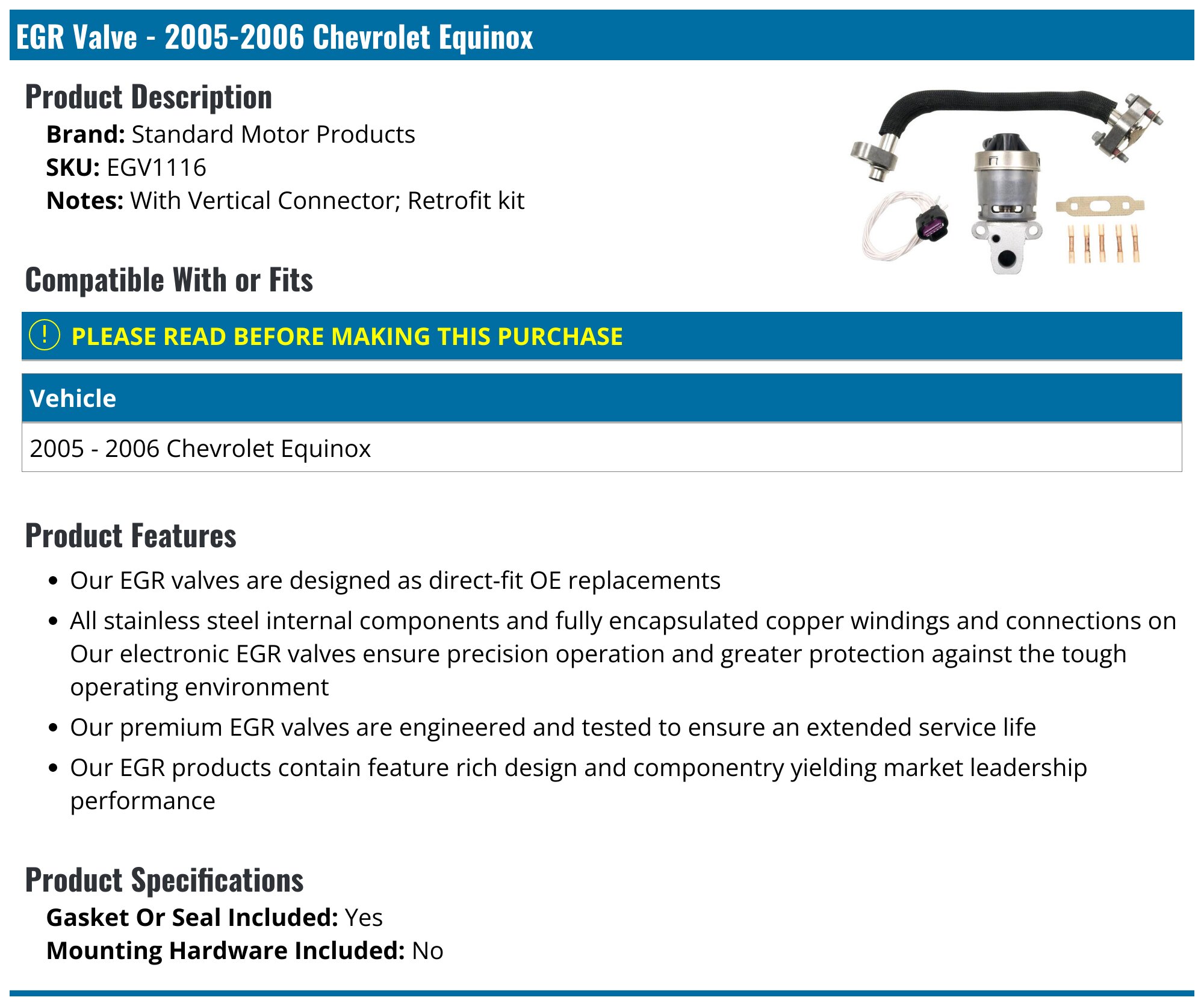Standard - EGV1116 - EGR Valve, image size:2000x1671