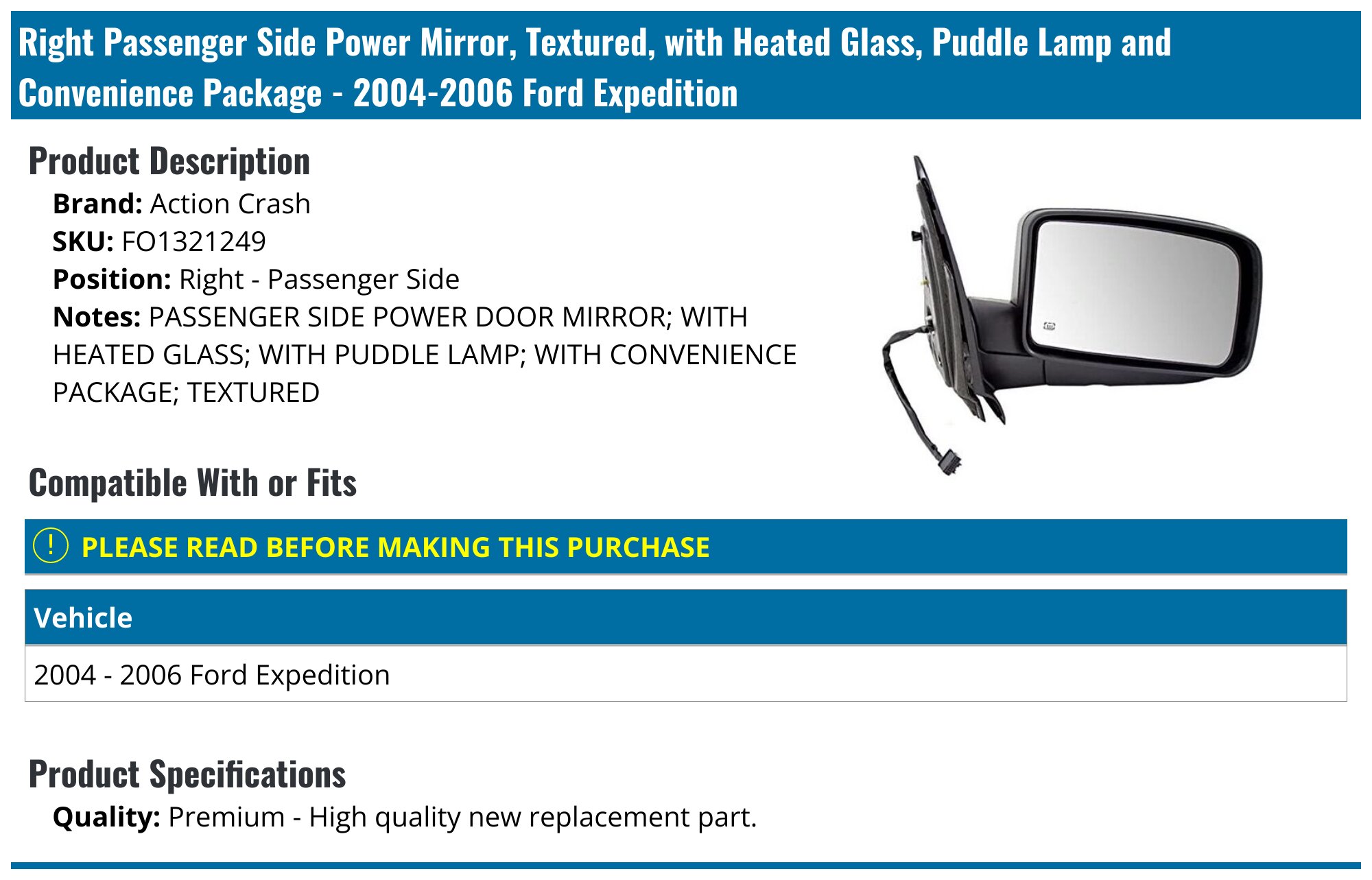 Exterior Mirrors For Ford Expedition Left Side Power Folding Mirror For 2013-2014 Ford Expedition - Heated With Memory & Puddle Light Power Steering Pumps & Parts For Ford Expedition - Foto 7