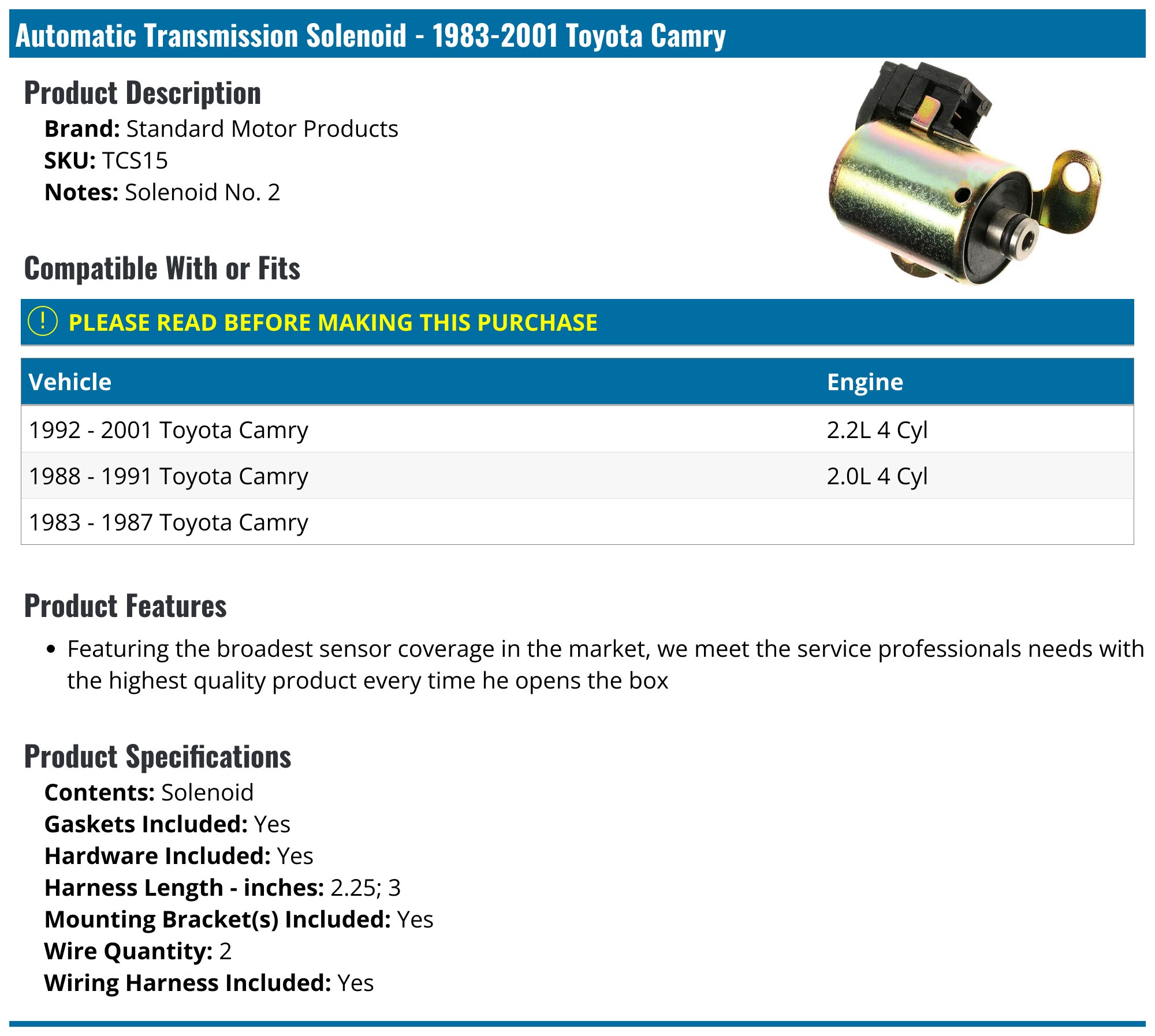 Toyota Camry Automatic Transmission Solenoid - AT Solenoids