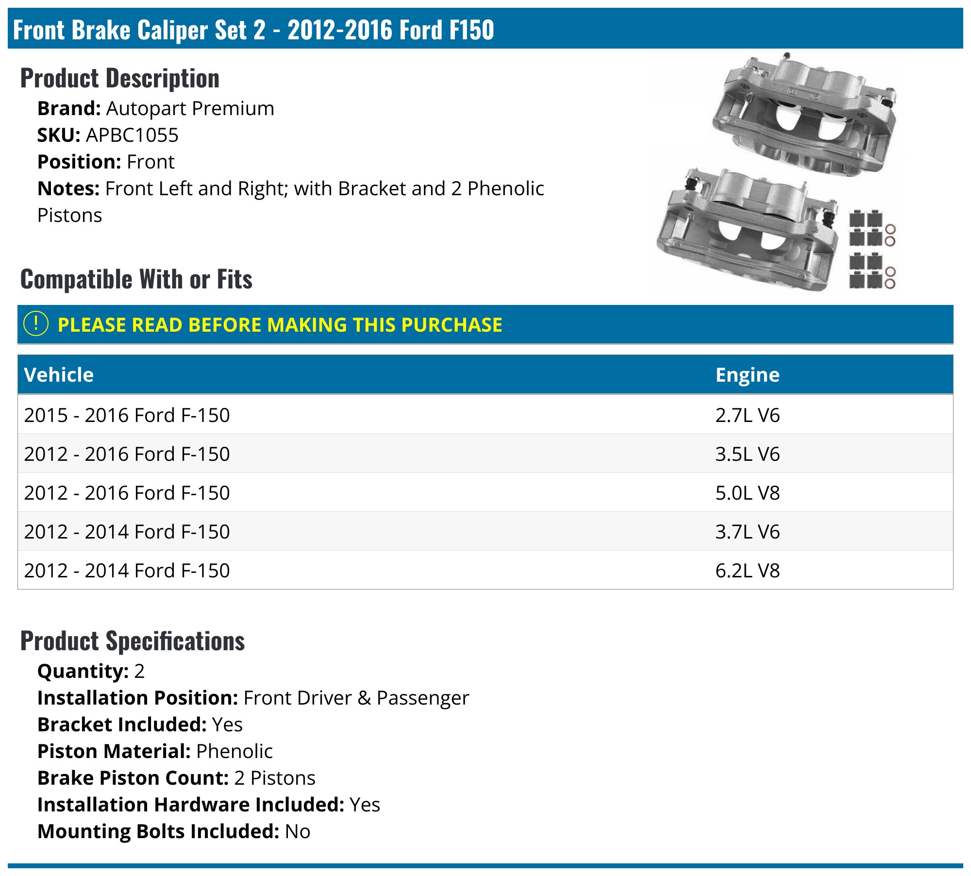 A-Premium Front Disc Brake Caliper Assembly For 2003-2004 Ford Mustang Mach 1 V8 4.6L - Driver & Passenger Side