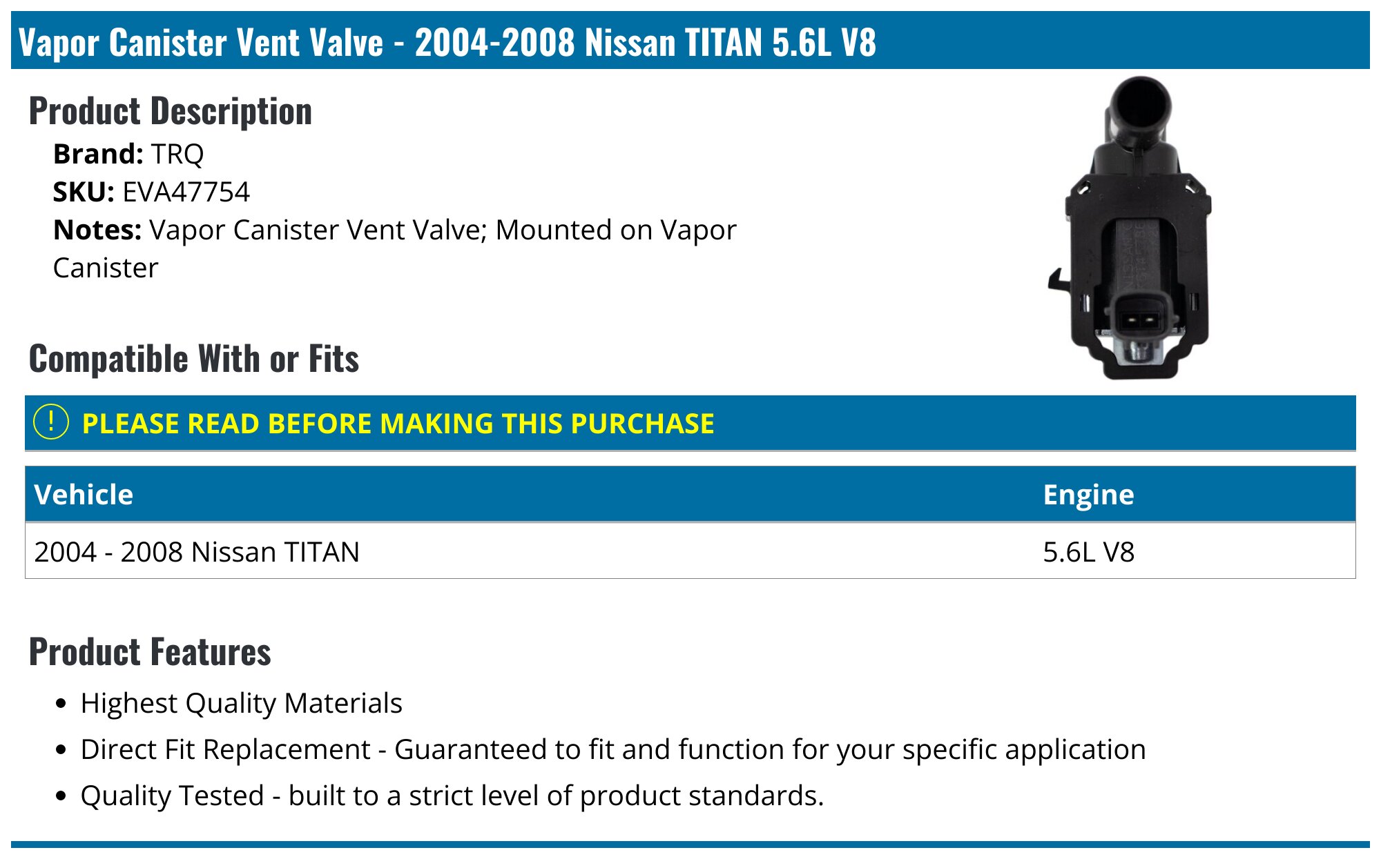 TRQ Zündspule Für Nissan Titan 5.6L V8 (Zylinder #5–8) – 2016–2020, Auch NV2500/NV3500