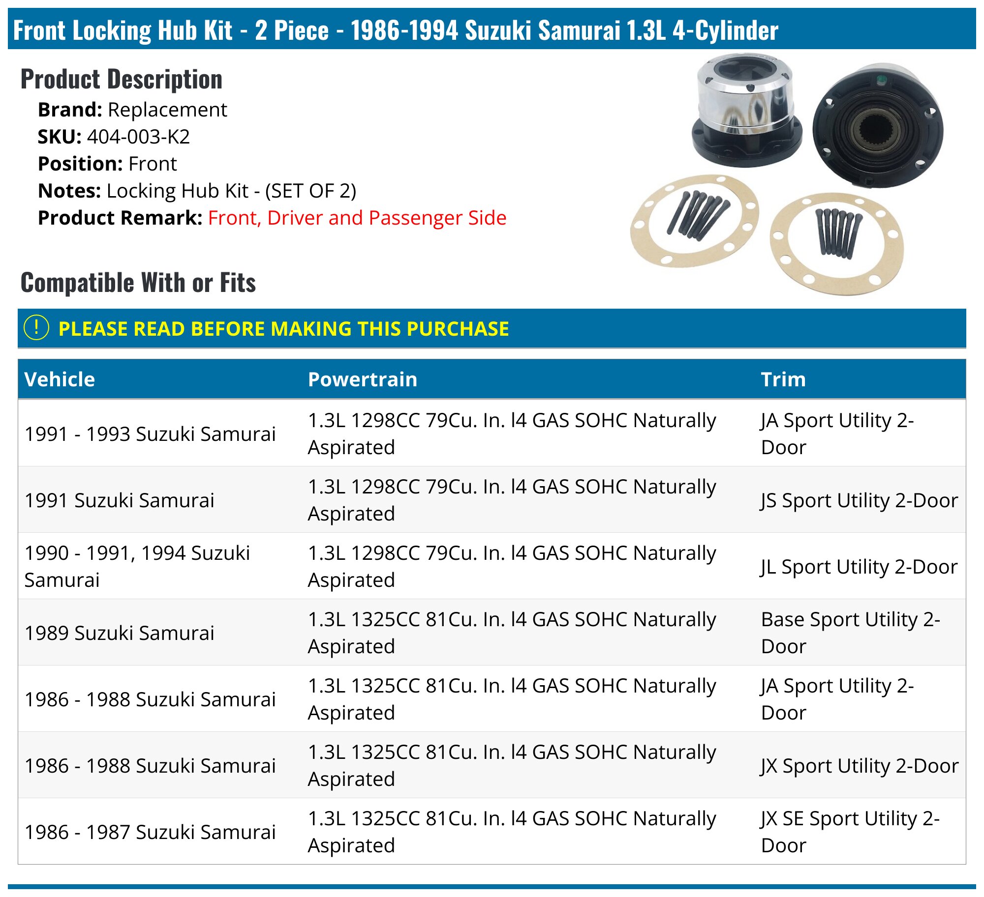 Suzuki Samurai Parts