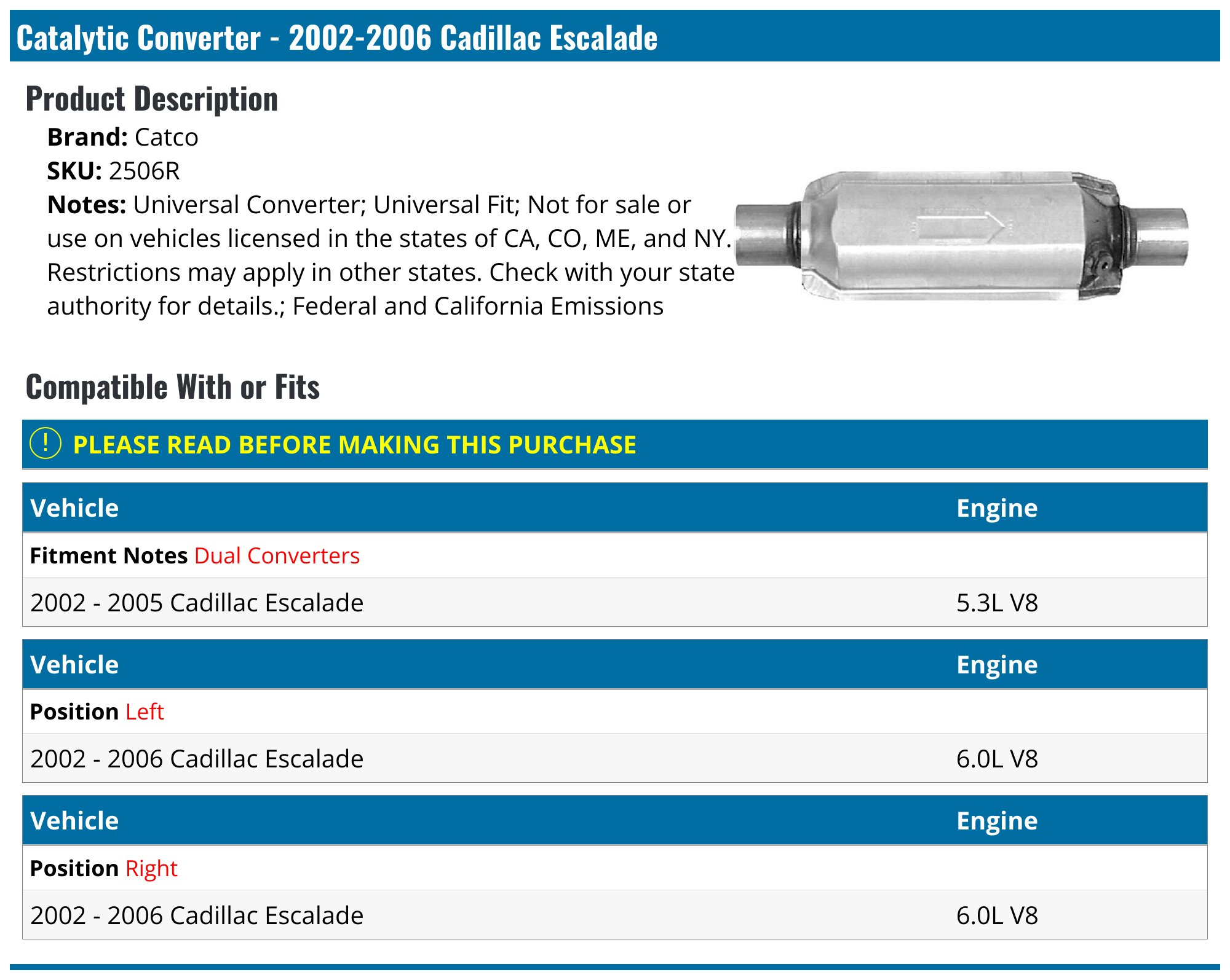 Reference Sensor - Compatible with 2002 - 2006 Cadillac Escalade 6.0L