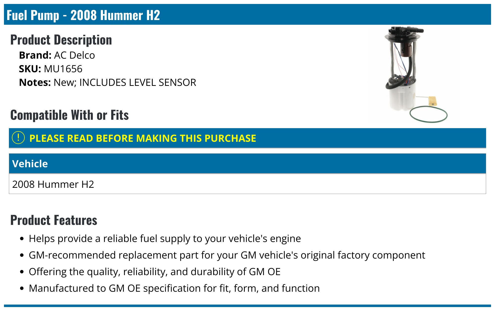 ACDelco Fuel Pump For 2000-2003 Chevy Suburban - OEM Replacement