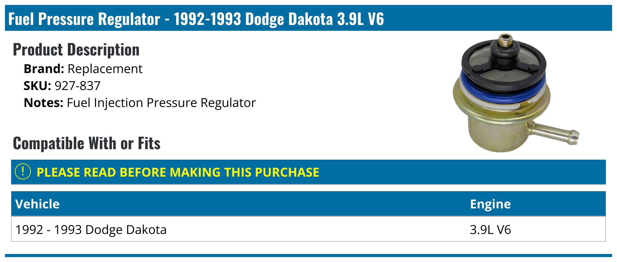 Herko GFCR19 Fuel Pressure Regulator For Dodge Dakota & B-Series Vans (1996-2003)