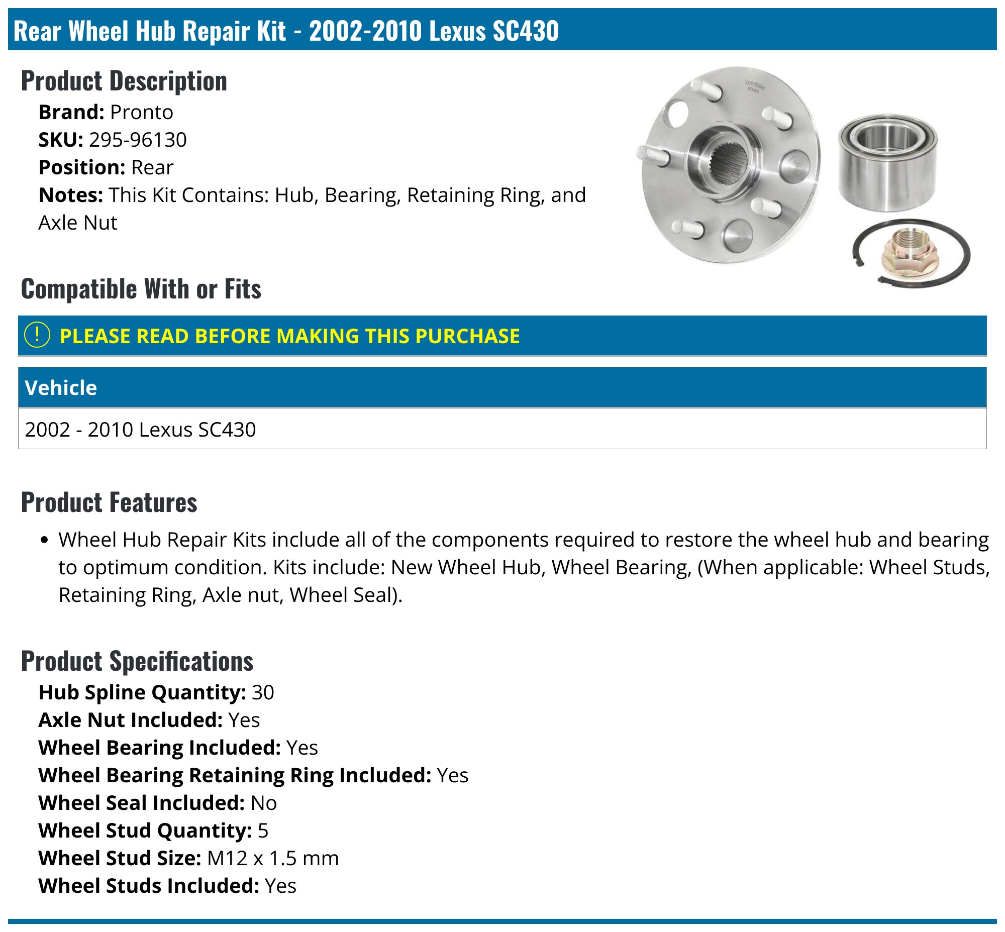 2 New Front Wheel Hub Bearing Kits Left Right Compatible with 1994-1998