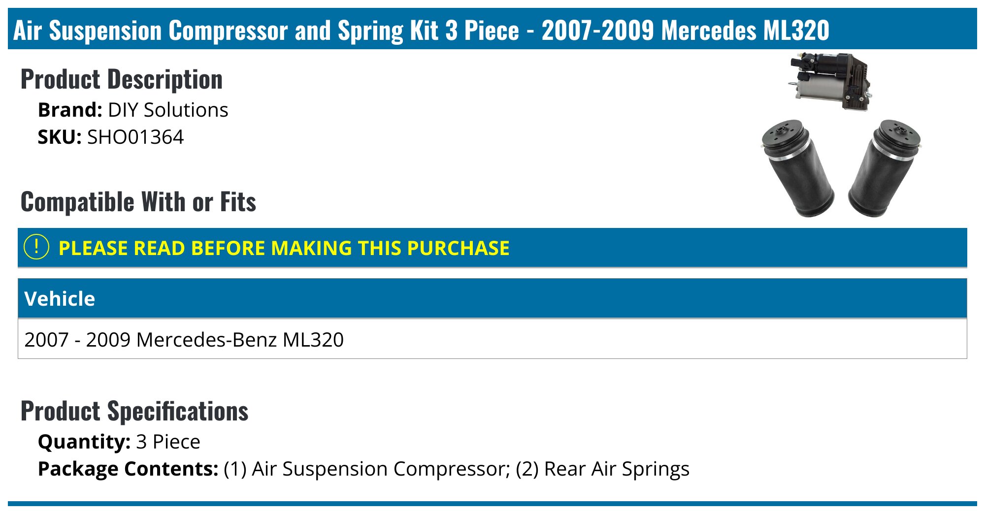 Bilstein B3 OE Replacement Air Suspension Spring for 2007-2009 Mercedes-Benz ML320 main image 1