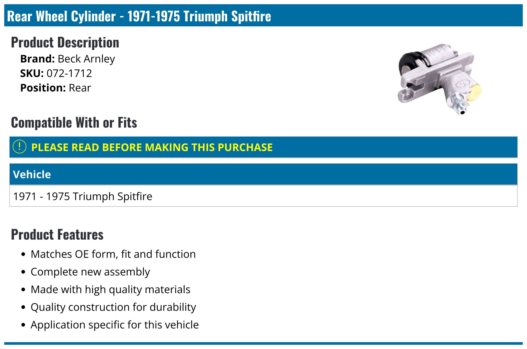 Triumph Spitfire 1971-1975 Rear Wheel Cylinder Pair & Hold Down Kit – New Aftermarket