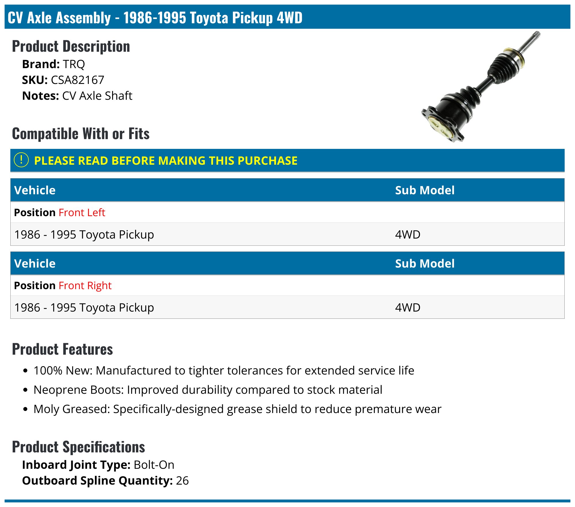 Inner & Outer CV Axle Boot Kit For Toyota Paseo 1992-1998 Empi Boots