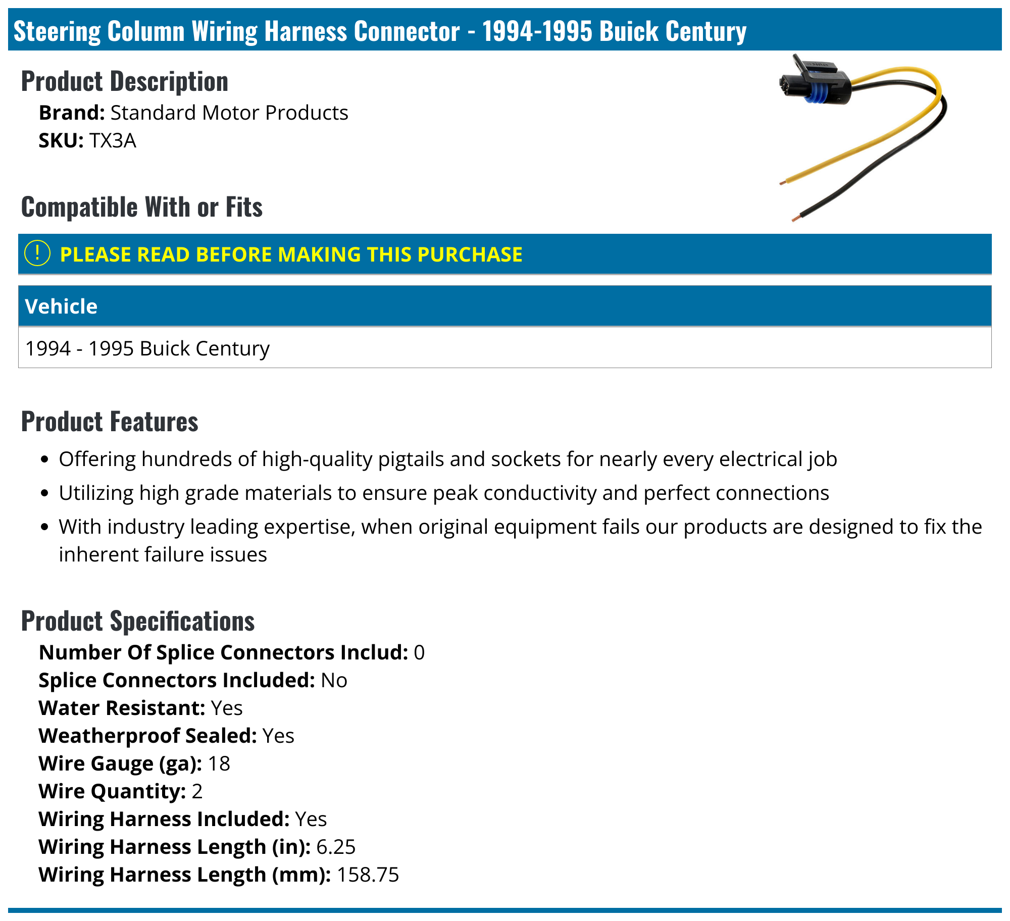 Steering Column Wiring Harness Connector - 1994-1995 Buick Century -  Standard Motor Products 2567-05732217, image size:2000x1824