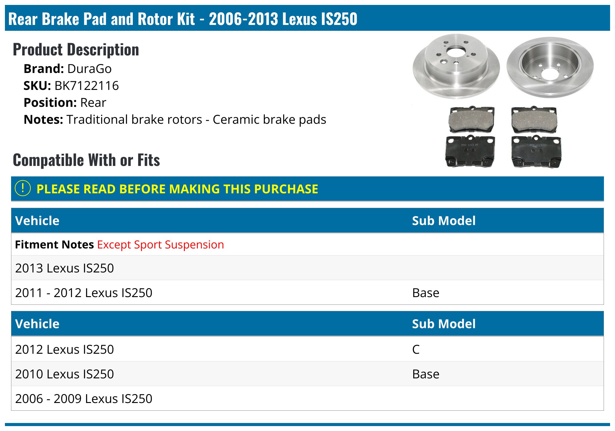 YXPCARS Front & Rear Ceramic Disc Brake Pads Set For Lexus IS250 2006-2013 – OEM 04465-53020, 04466-WY020