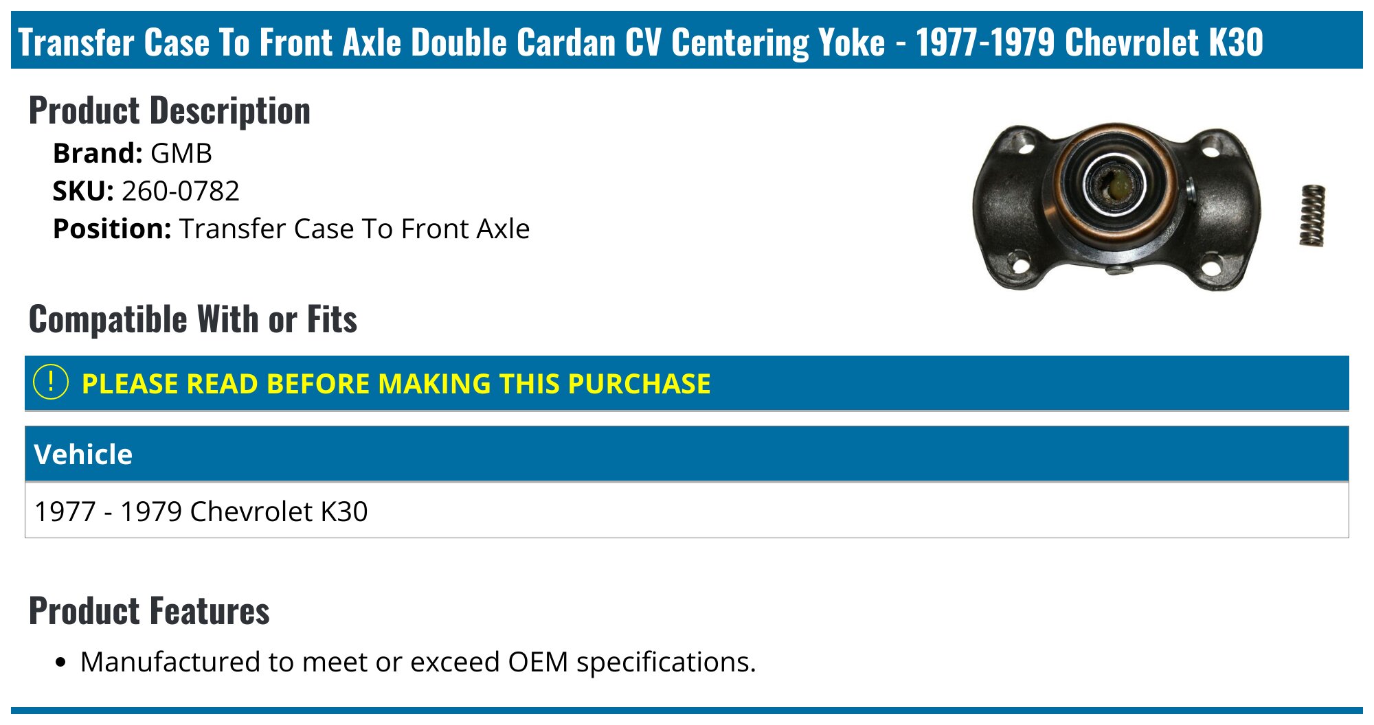 Double Cardan Yoke Transfer Case To Rear Axle Double Cardan CV Centering  Yoke - Replacement For 4WD Vehicles Transfer Case Output Yoke