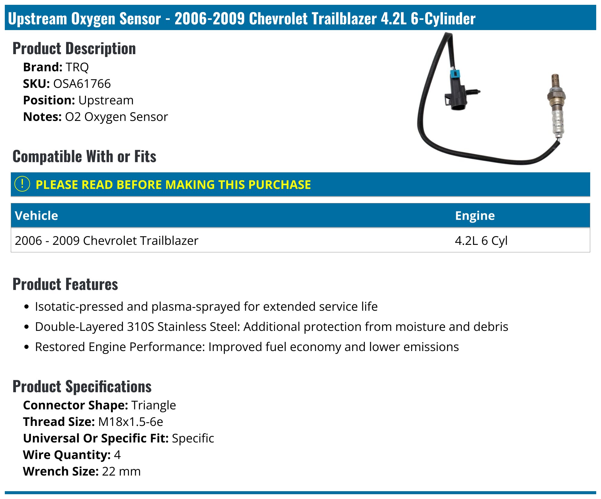 A-Premium O2 Oxygen Sensor Compatible with Buick Encore GX 2020-2021 A-Premium O2 Oxygen Sensor Compatible with Buick Encore GX 2020-2021