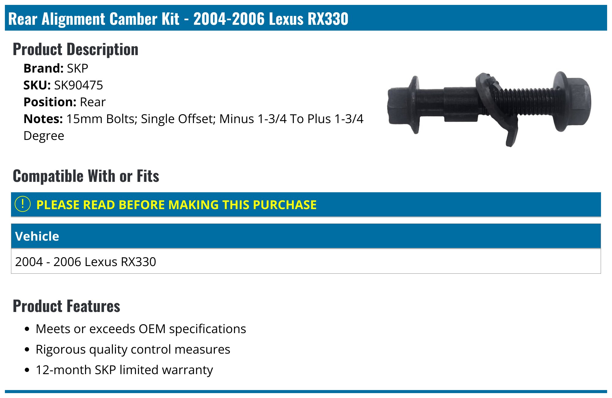 Rx330 Rear Wheel Alignment 2004-2006 Lexus RX330 Alignment Camber Kit - SKP SK90475 - Rear ...