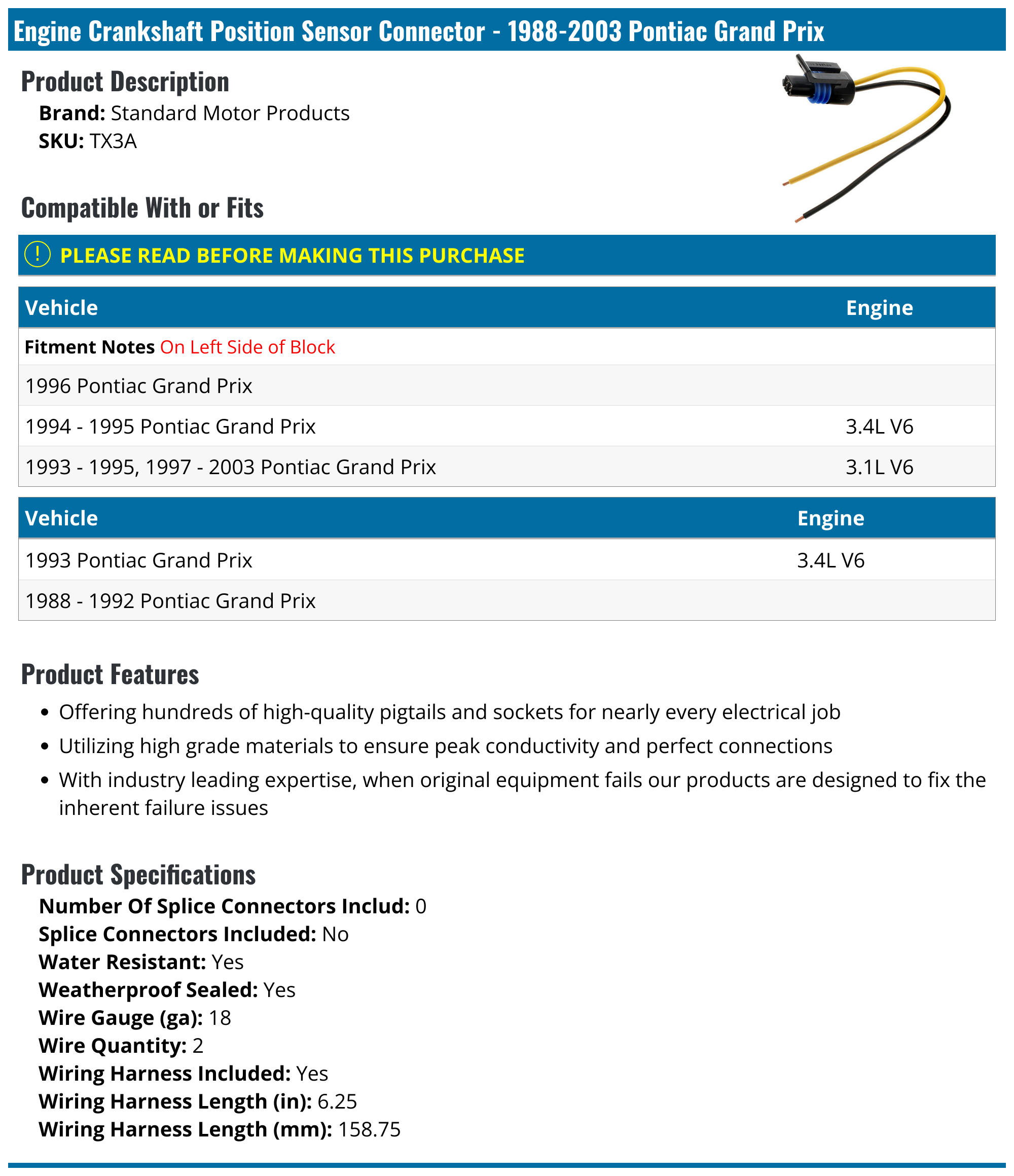 19882003 Pontiac Grand Prix Engine Crankshaft Position Sensor