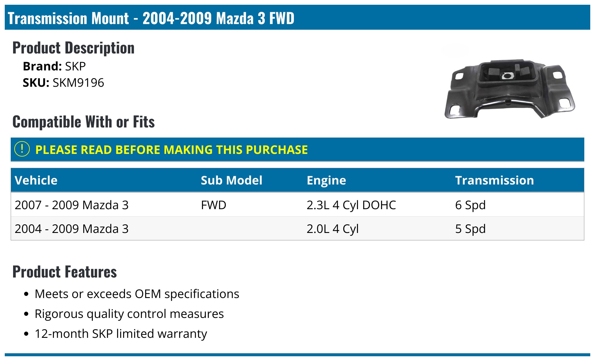 Genuine Mazda Left Transmission Engine Mount For 2004-2009 Mazda 3 – BP4N-39-070D