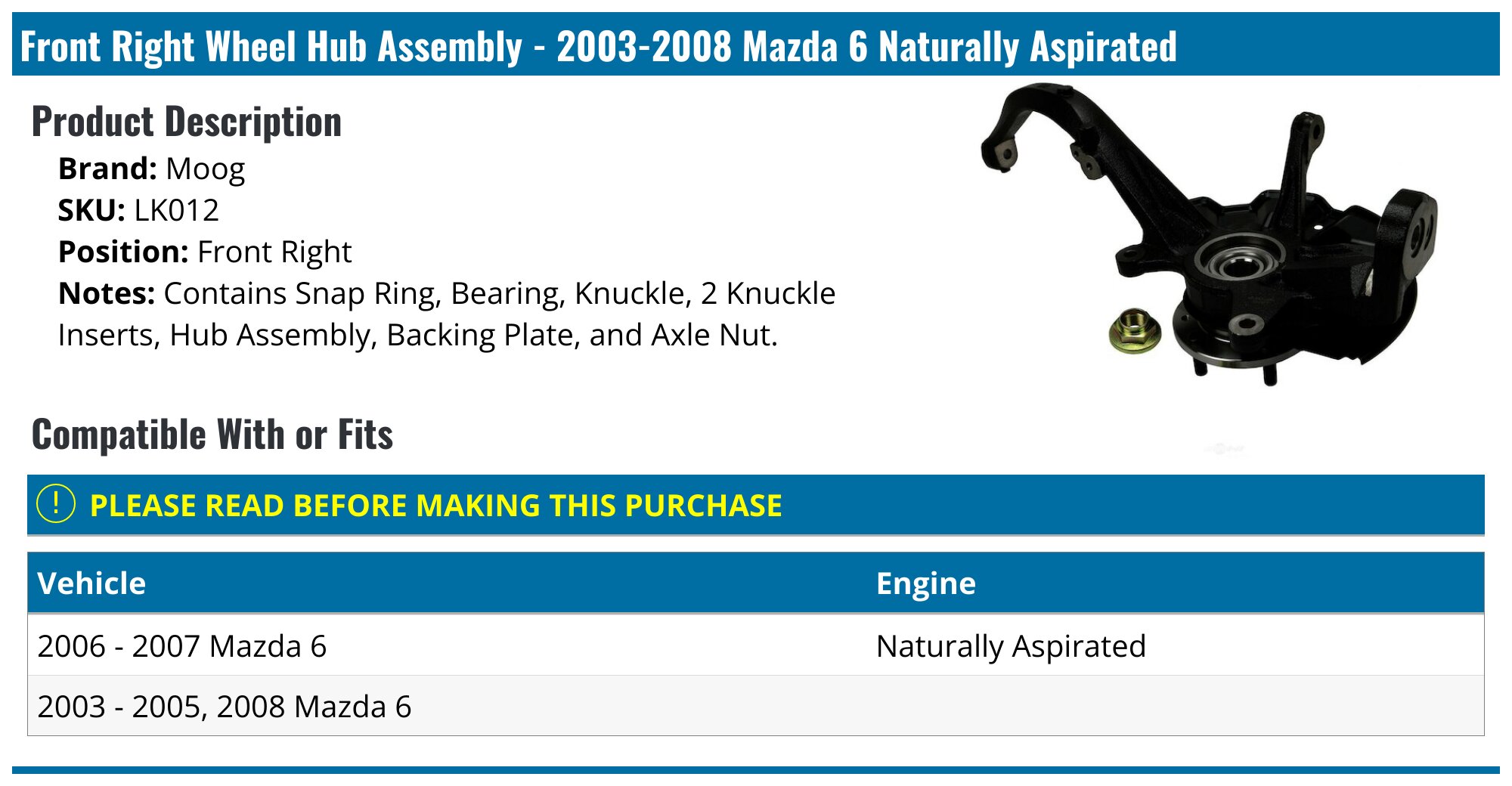 Rear Wheel Hub & Bearing Assembly (Left Or Right) For Ford Probe & Mazda 626/MX-6
