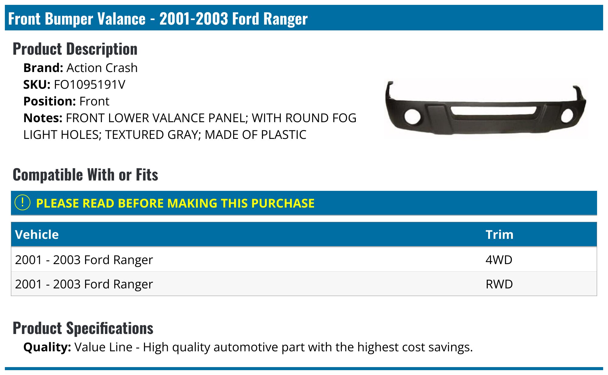 Valance Panel Front Lower Bumper Valance Parts Geek 