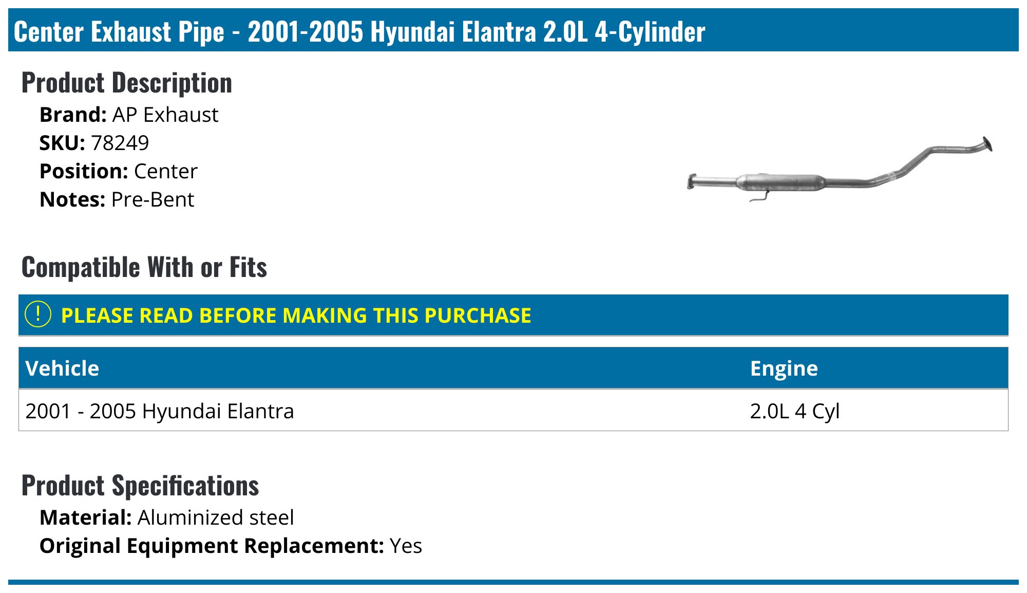 Front Flex Pipe / Catalytic Converter For 2001-2003 Hyundai Elantra 2.0L – Speedy Exhaust