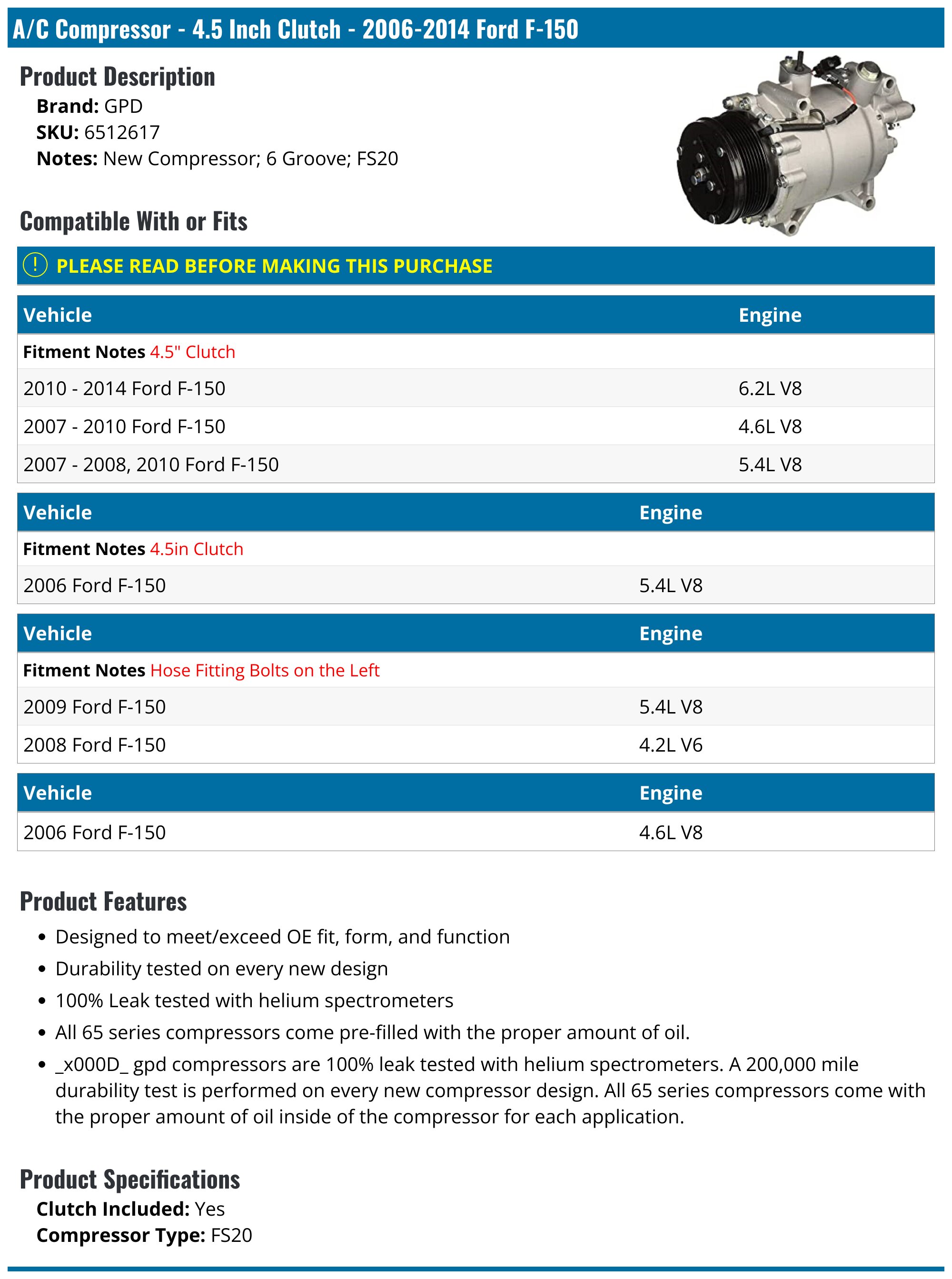 A-Premium A/C Suction Hose For Ford F-150 & Lincoln Mark Lt 357531