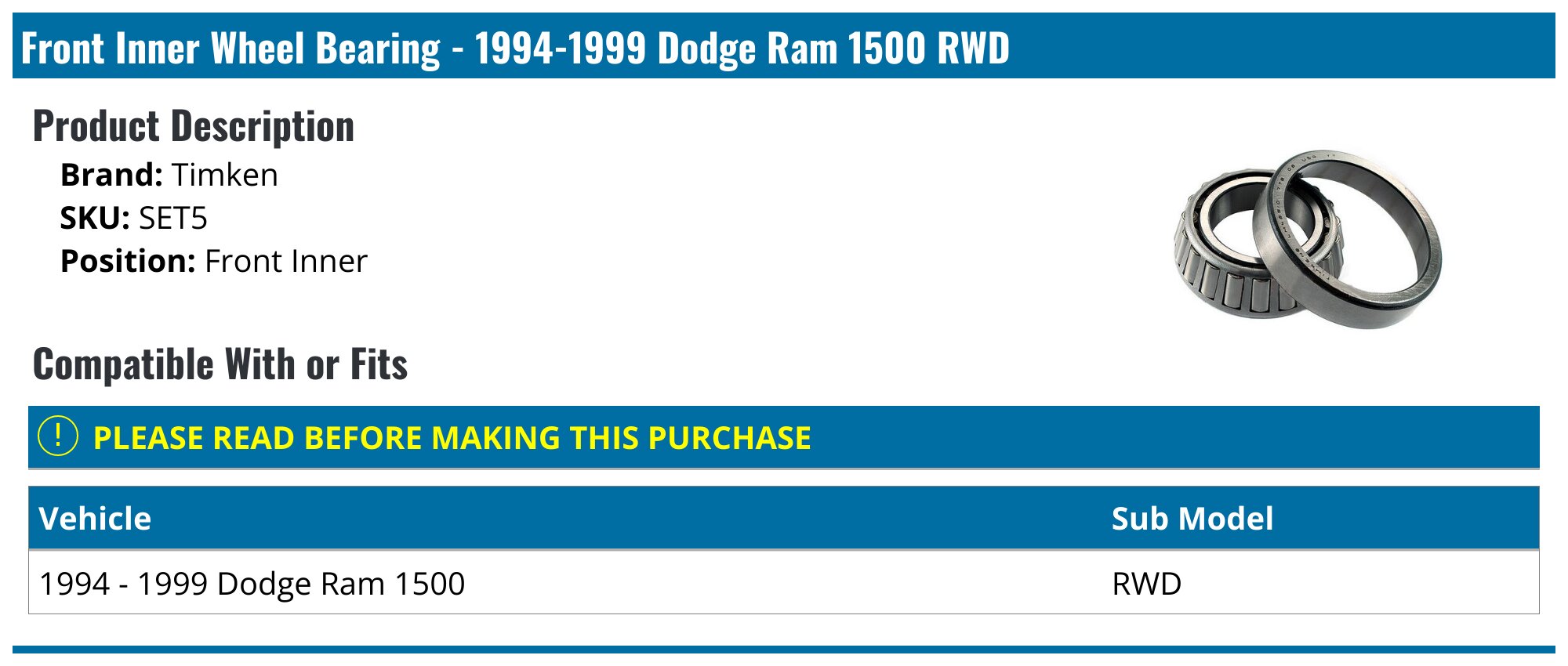 Wheel Bearing And Hub Assembly Front Wheel Bearing & Hub Assembly For 1994-1999 Dodge Ram 1500 4WD - 5 Stud Wheel Bearings Made In USA - Foto 5