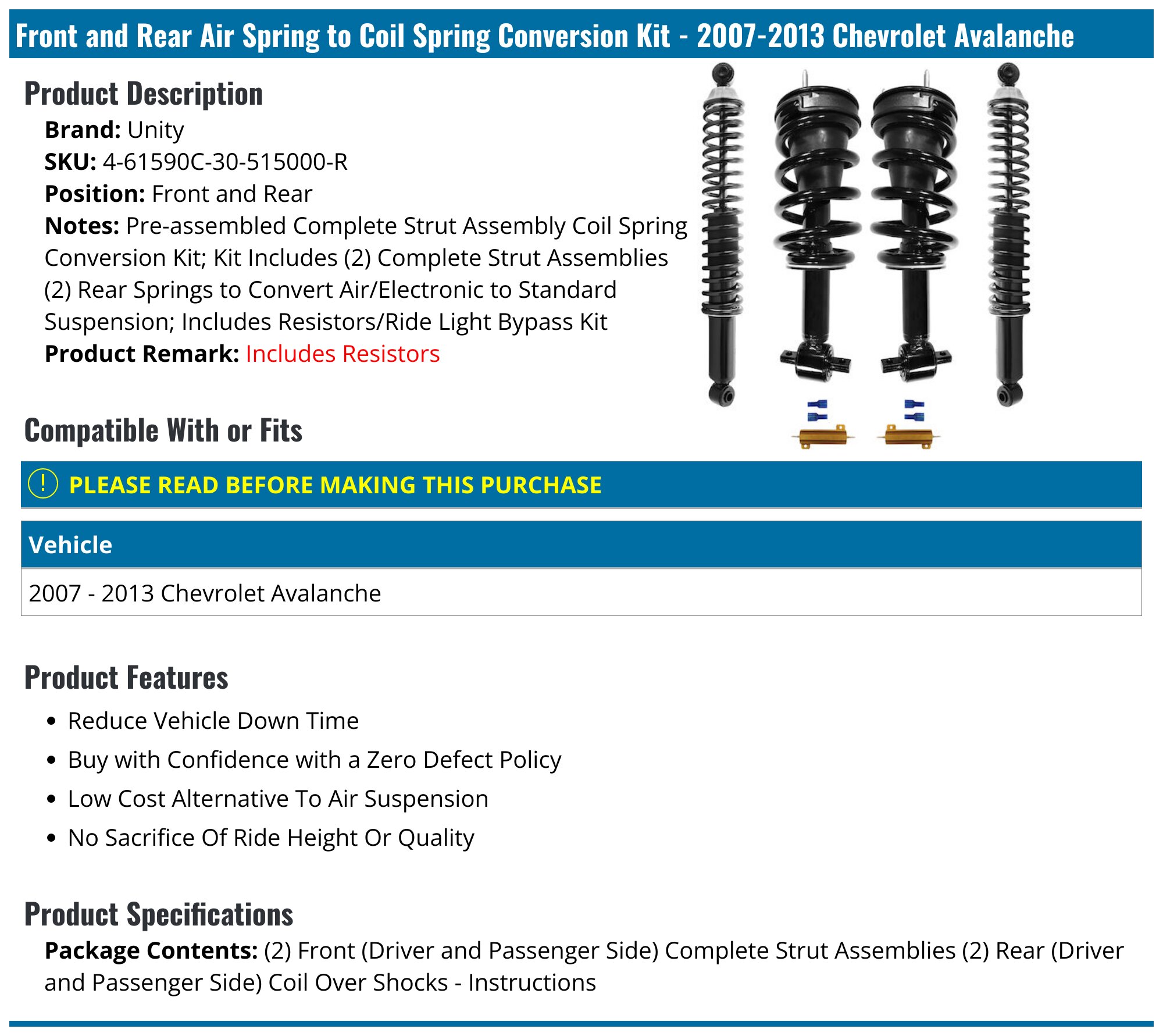 2007-2013 Chevrolet Avalanche Air Spring to Coil Spring Conversion Kit ...