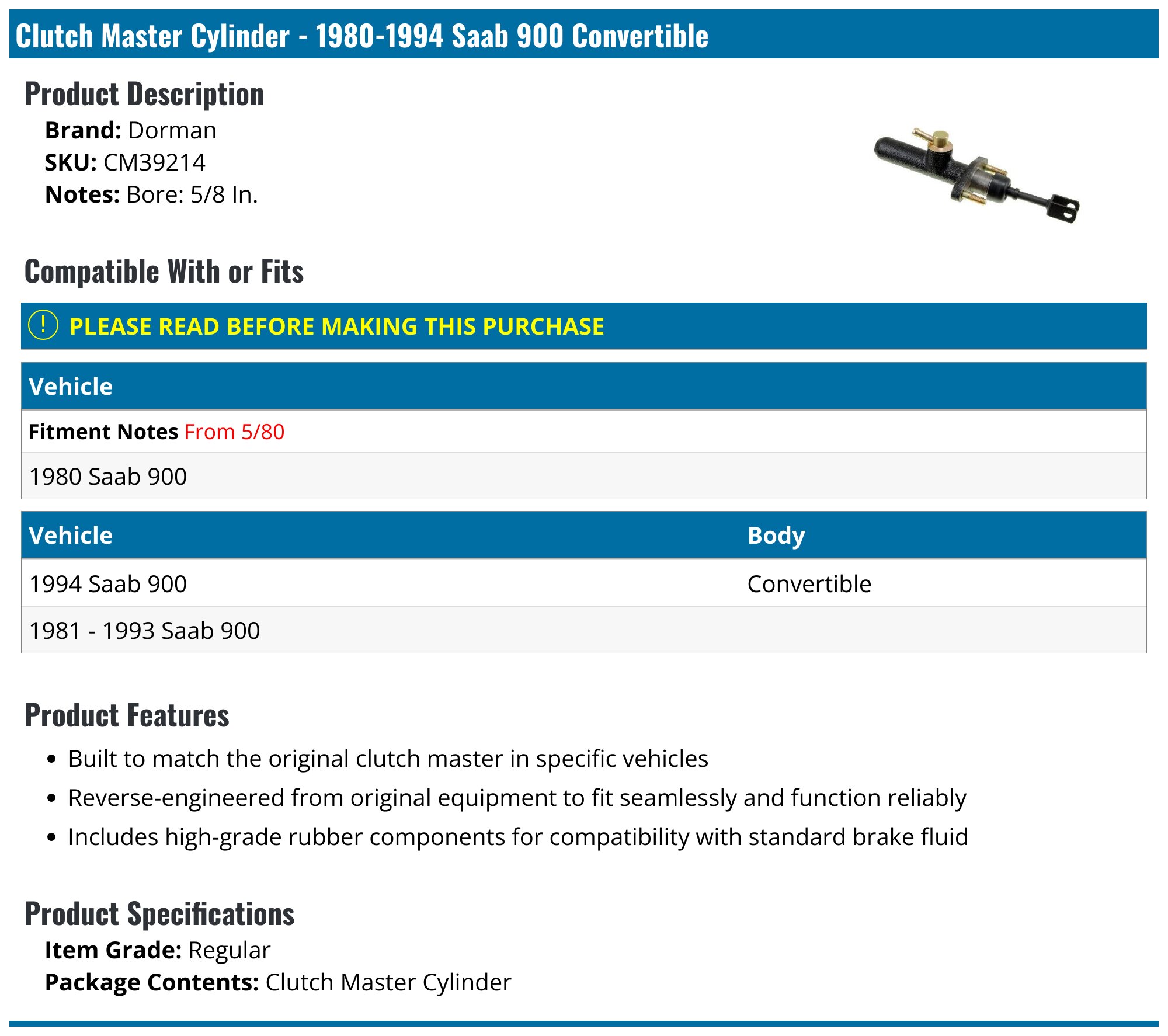 Dorman CM39214 Dorman Clutch Master