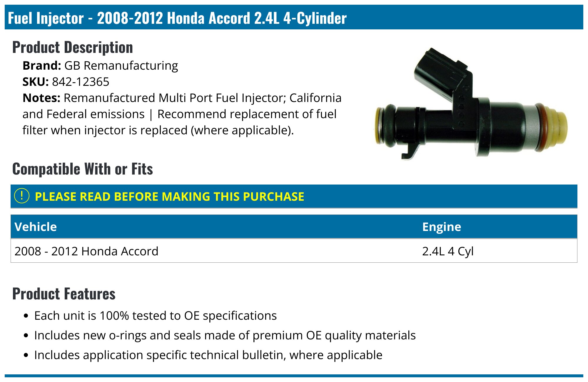 Honda Accord EX Fuel Injectors – 94-97, 2.2L VTEC, OEM (Set) W/ Connectors