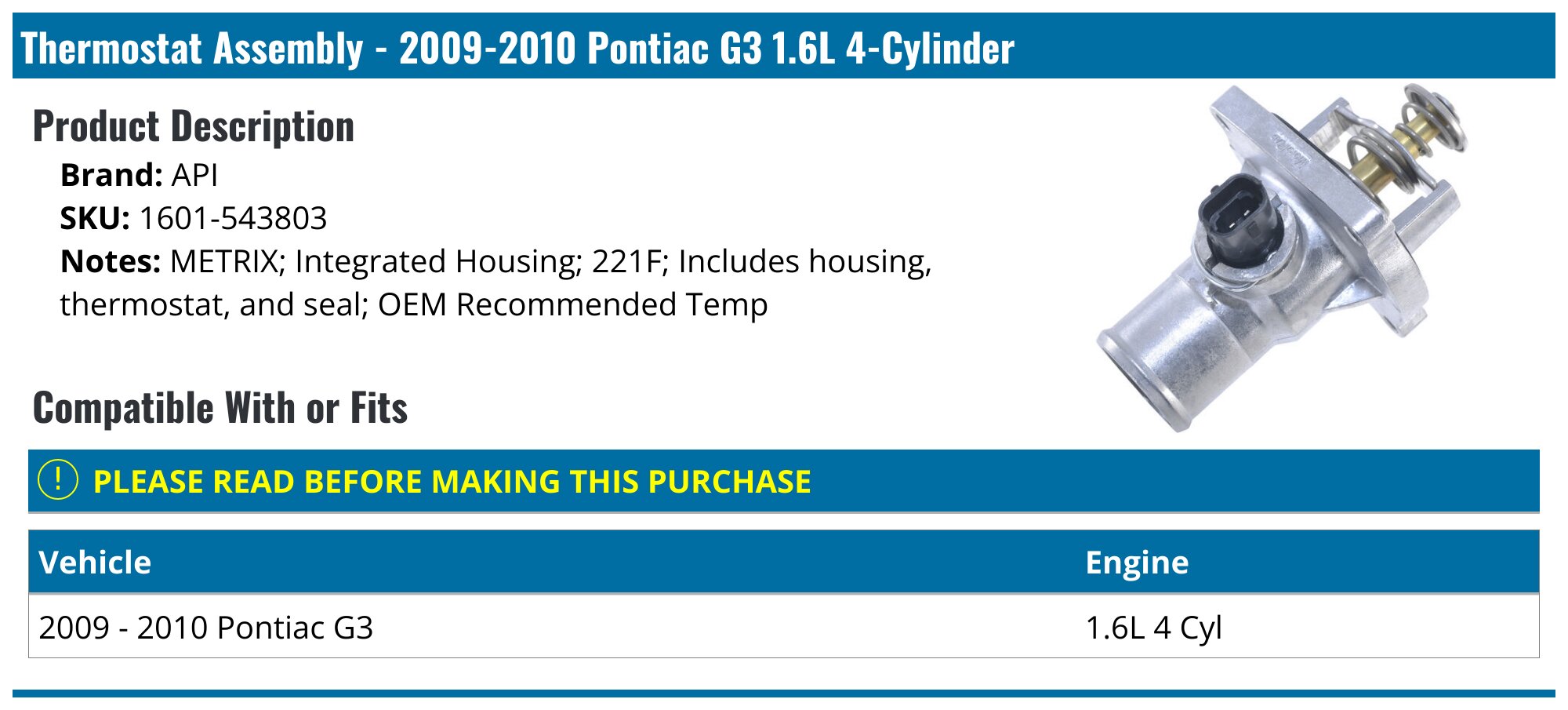 Gates 34710 Engine Coolant Thermostat Housing - Integrated Design, Vehicle Specific Fit