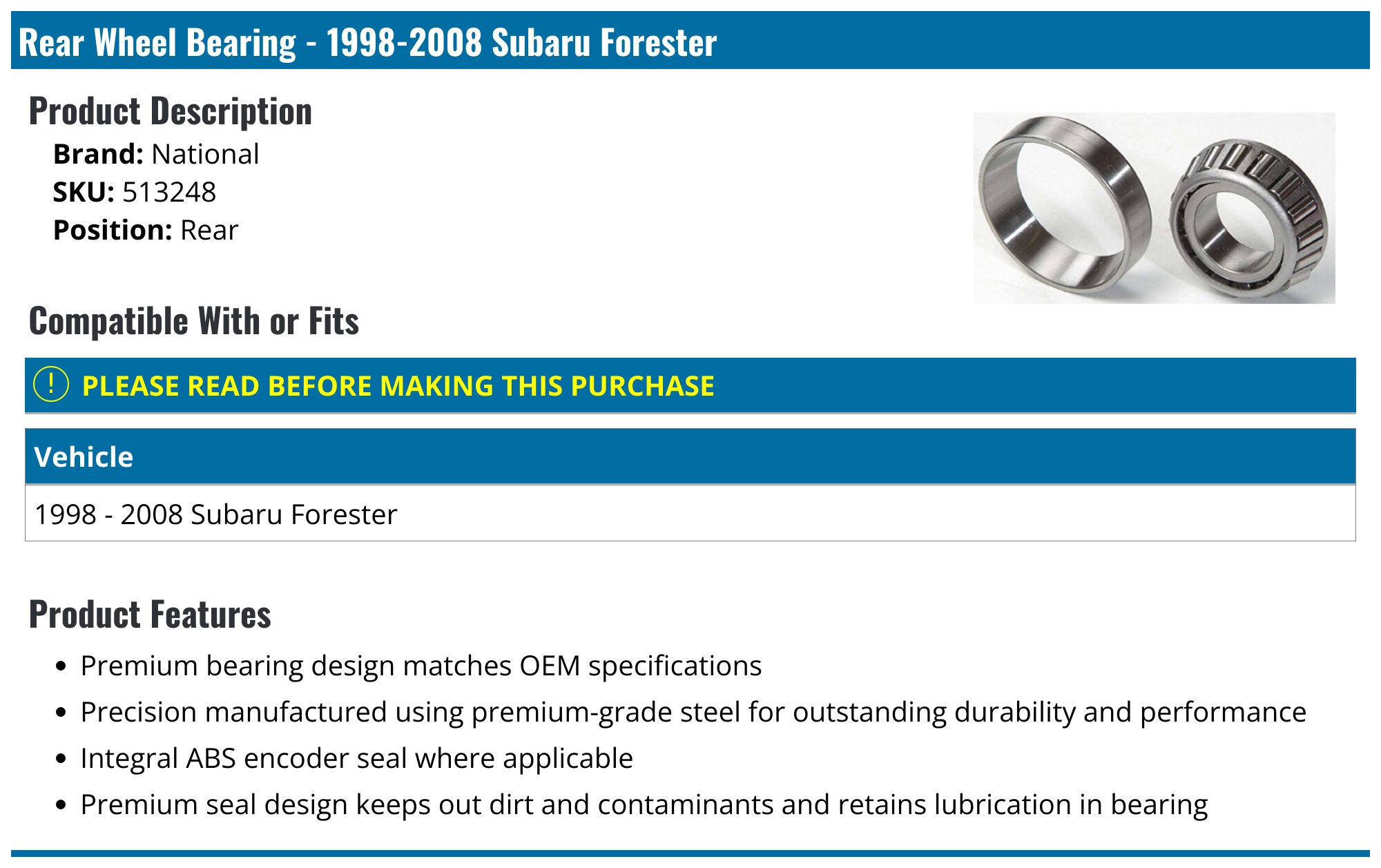 "Smooth Rolling: Rear Wheel Hub Bearing & Seal Kit For Subaru Forester 1998-2008 By OASB"