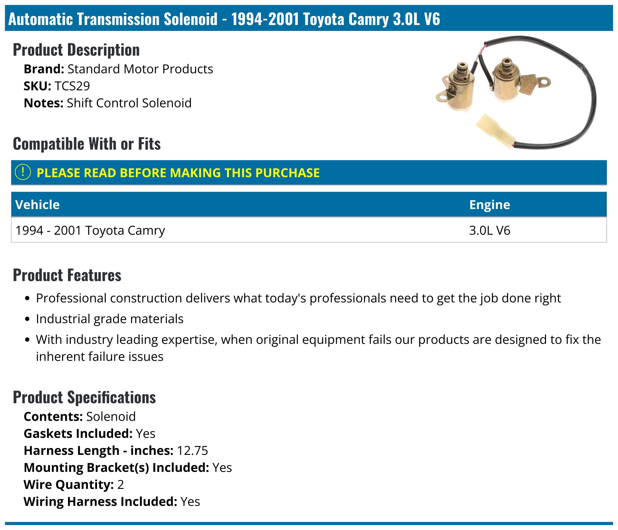 Toyota Camry Automatic Transmission Solenoid - AT Solenoids