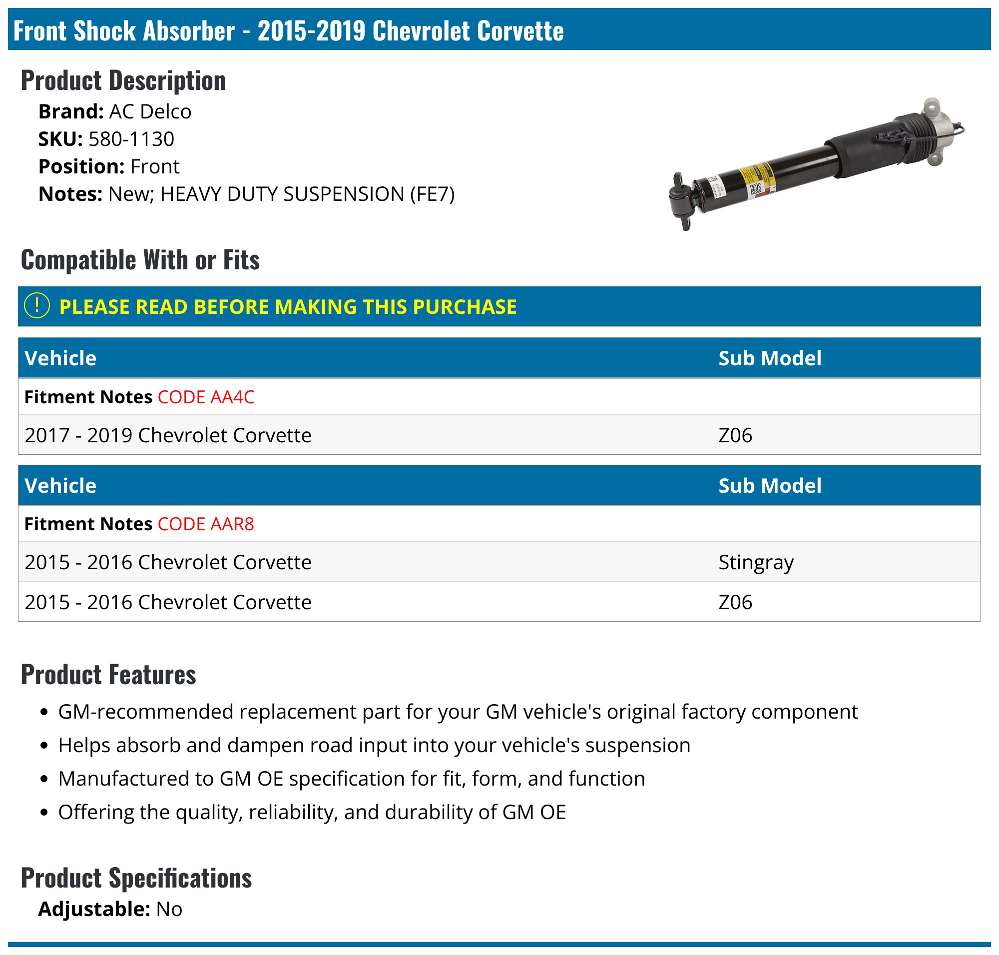 ACDelco 580-1037 GM Original Equipment Front Suspension Strut Assembly