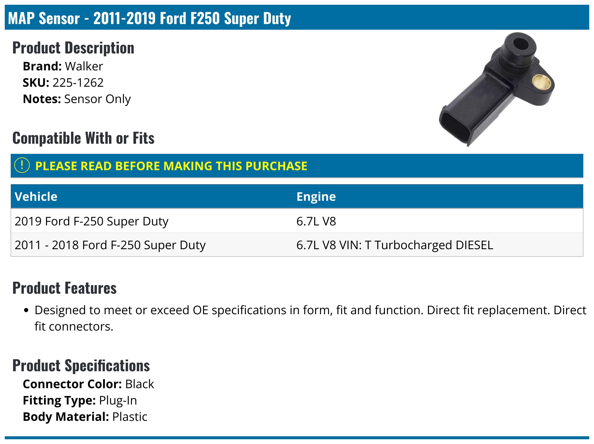 MAP Sensor Intake Manifold For Ford 7.3L Powerstroke - 1998-2003 Excursion, F-250, F-350, E-350