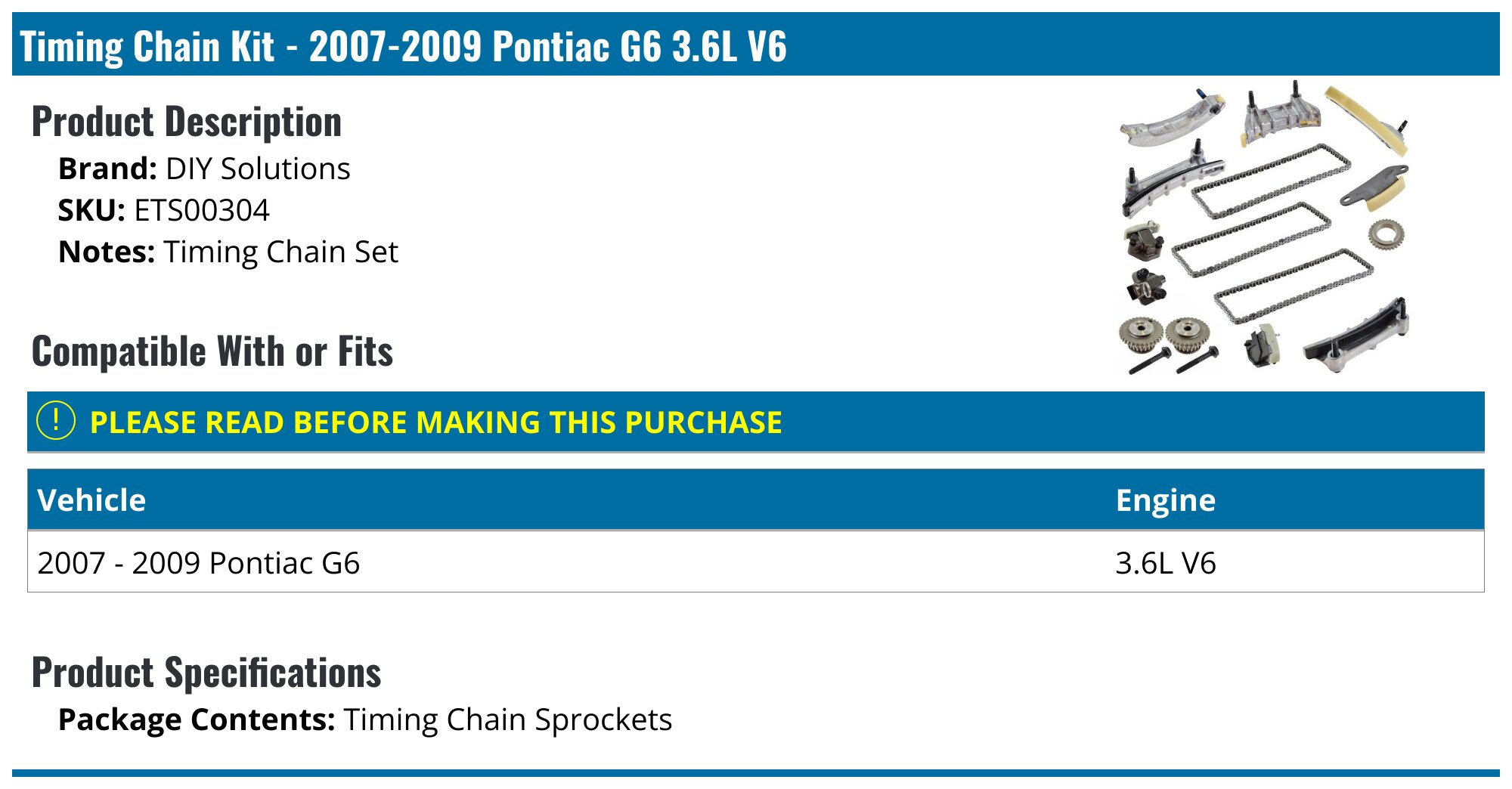 20072009 Pontiac G6 Timing Chain DIY Solutions ETS00304