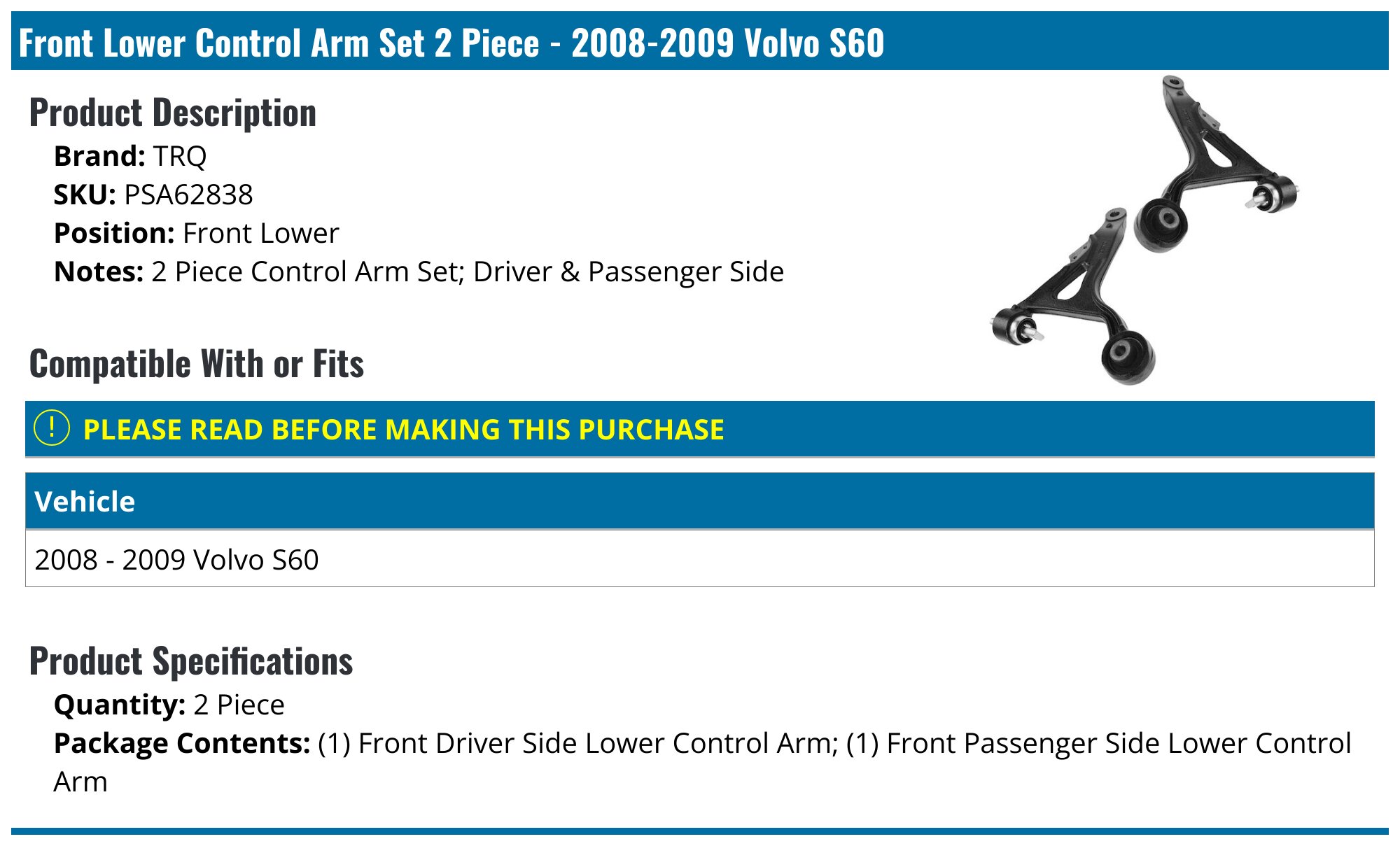 31277463 - Lower Control Arm - 2005-2013 Volvo | Volvo OEM Parts Direct