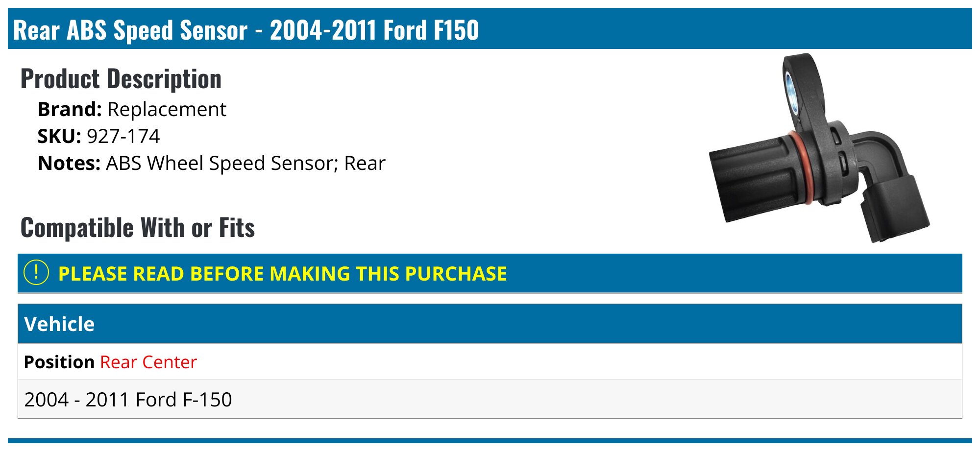 2010 FORD F-150 5.4L V8 ABS Wheel Speed Sensor
