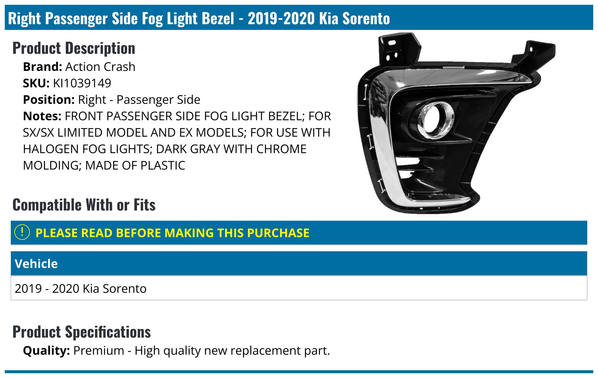 Right Passenger Side Headlight Assembly For 2019-2020 Kia Sorento - Mek-motoo