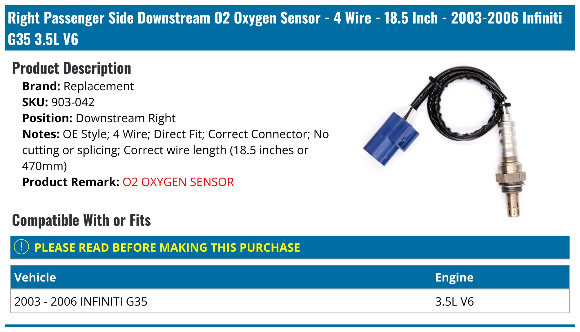 4pcs Upstream/Pre & Downstream/Rear Oxygen Sensor For 03-04 Nissan 350Z 3.5L V6