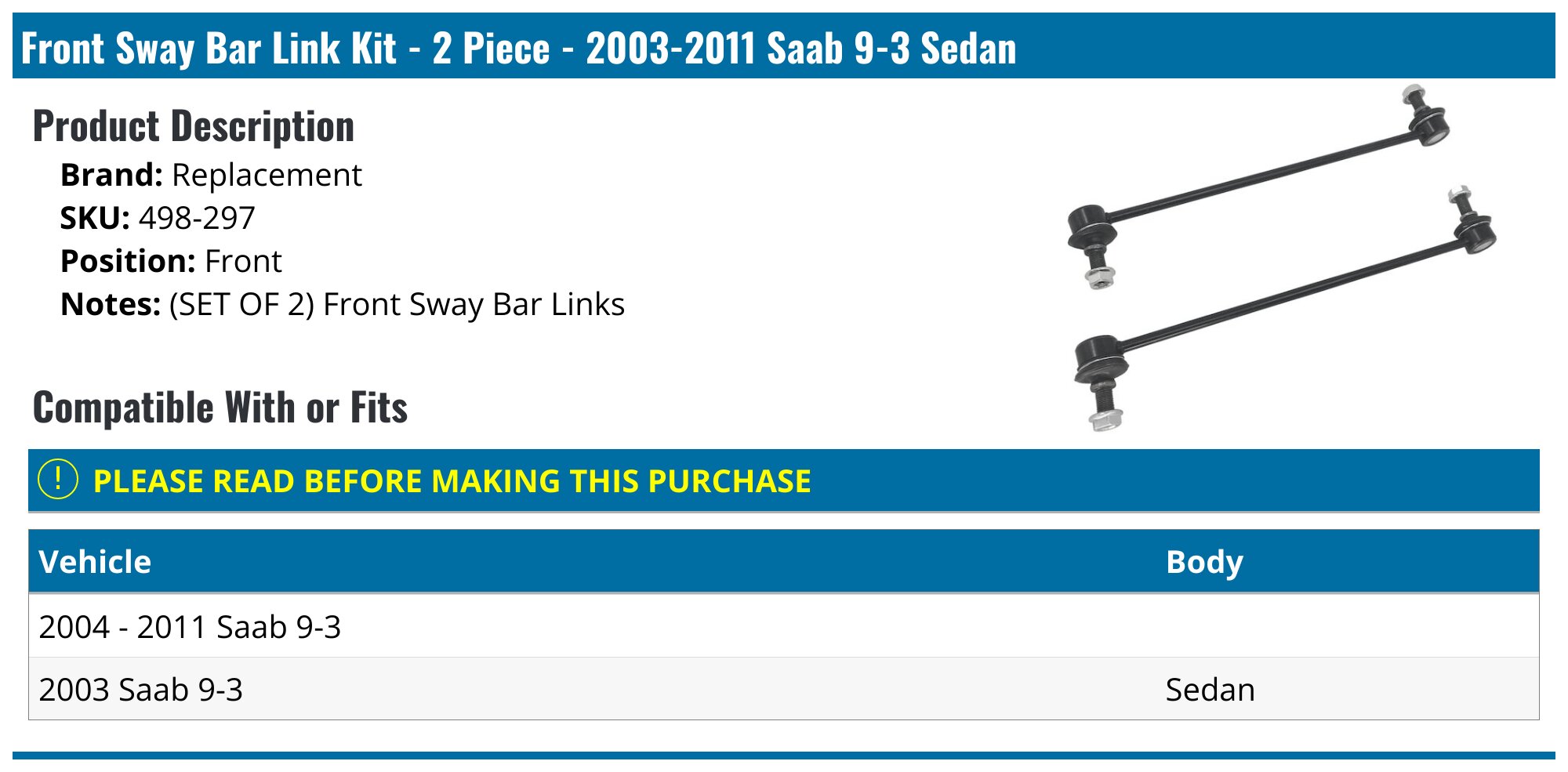 For 2003-2011 Saab 93 Sway Bar Link Front Delphi 42224FB 2006 2007 2004 2005