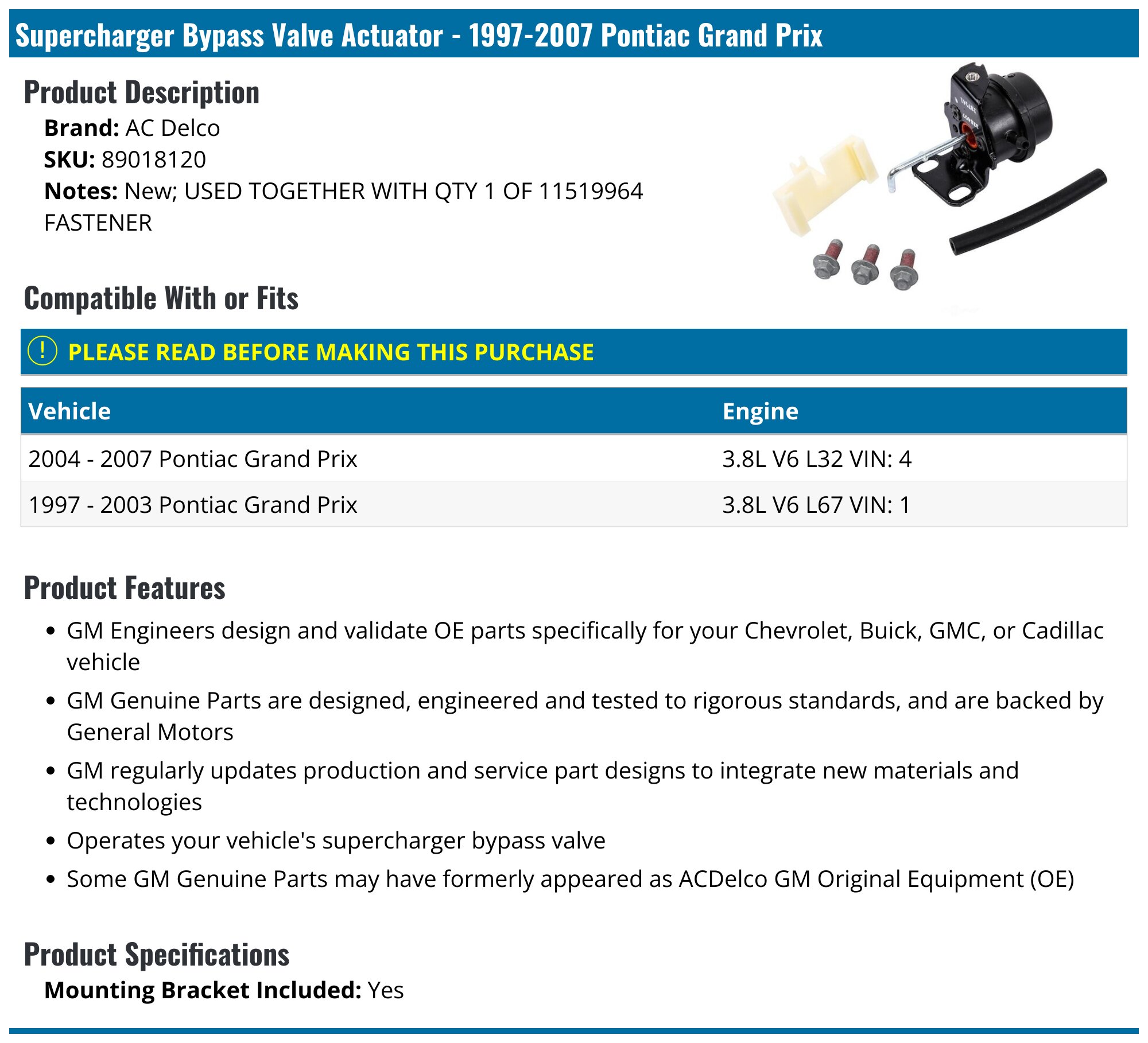 thumbnail image 2 of Supercharger Boost Bypass Valve Actuator – Replacement For Eaton M90 89018120 2 of 6