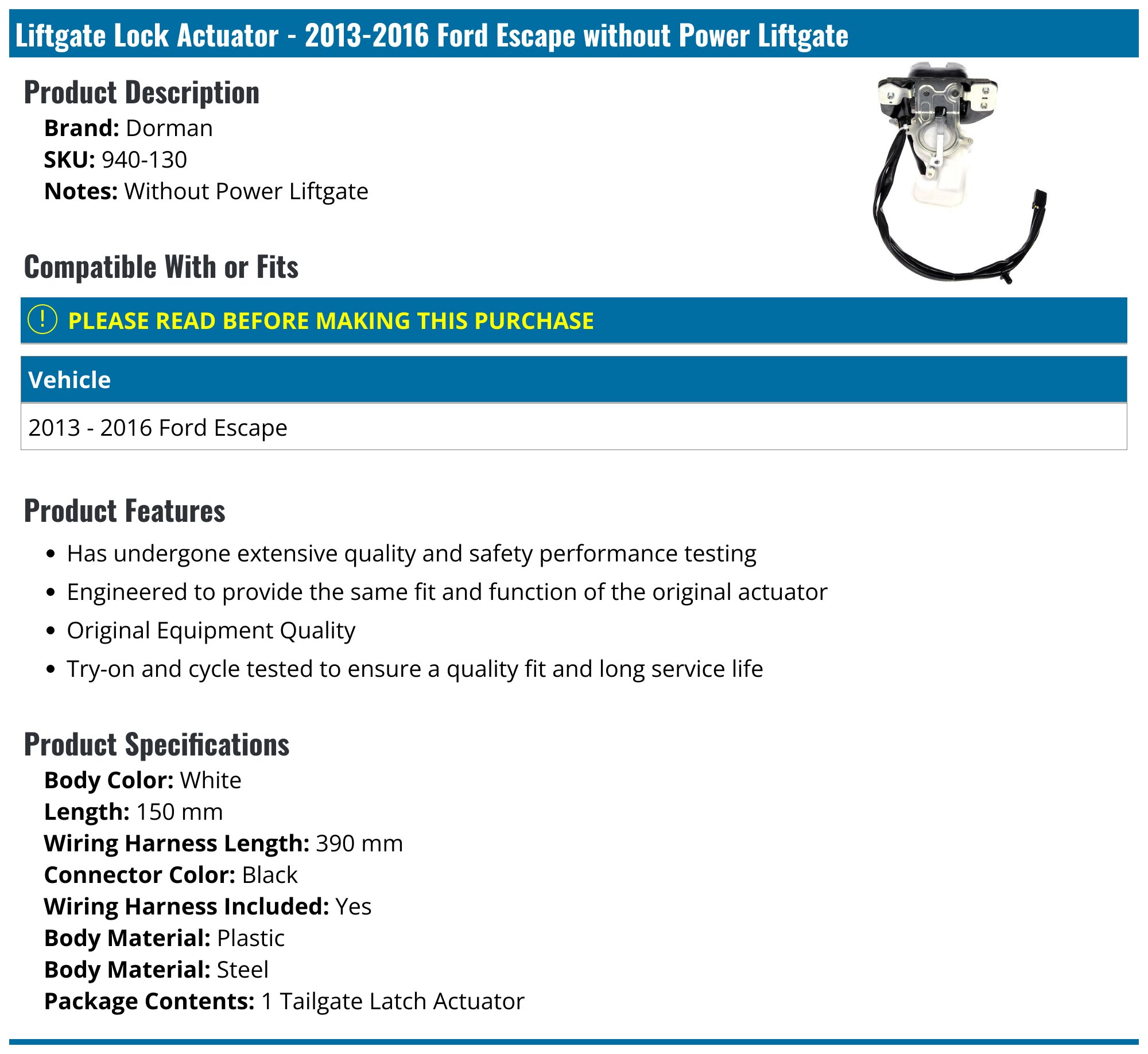 Actuator 2013-2016 A-Premium Rear Trunk Latch Actuator For 2013-2016 Ford Escape (Non-Power Liftgate Models) Ford Escape Trunk Latch - Foto 7