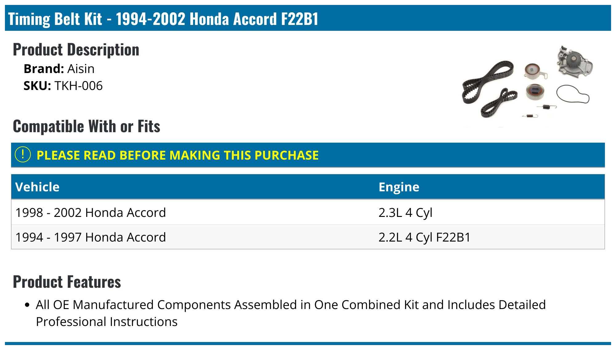 AISIN TKT-006 Engine Timing Belt Kit With Water Pump – Auto Parts