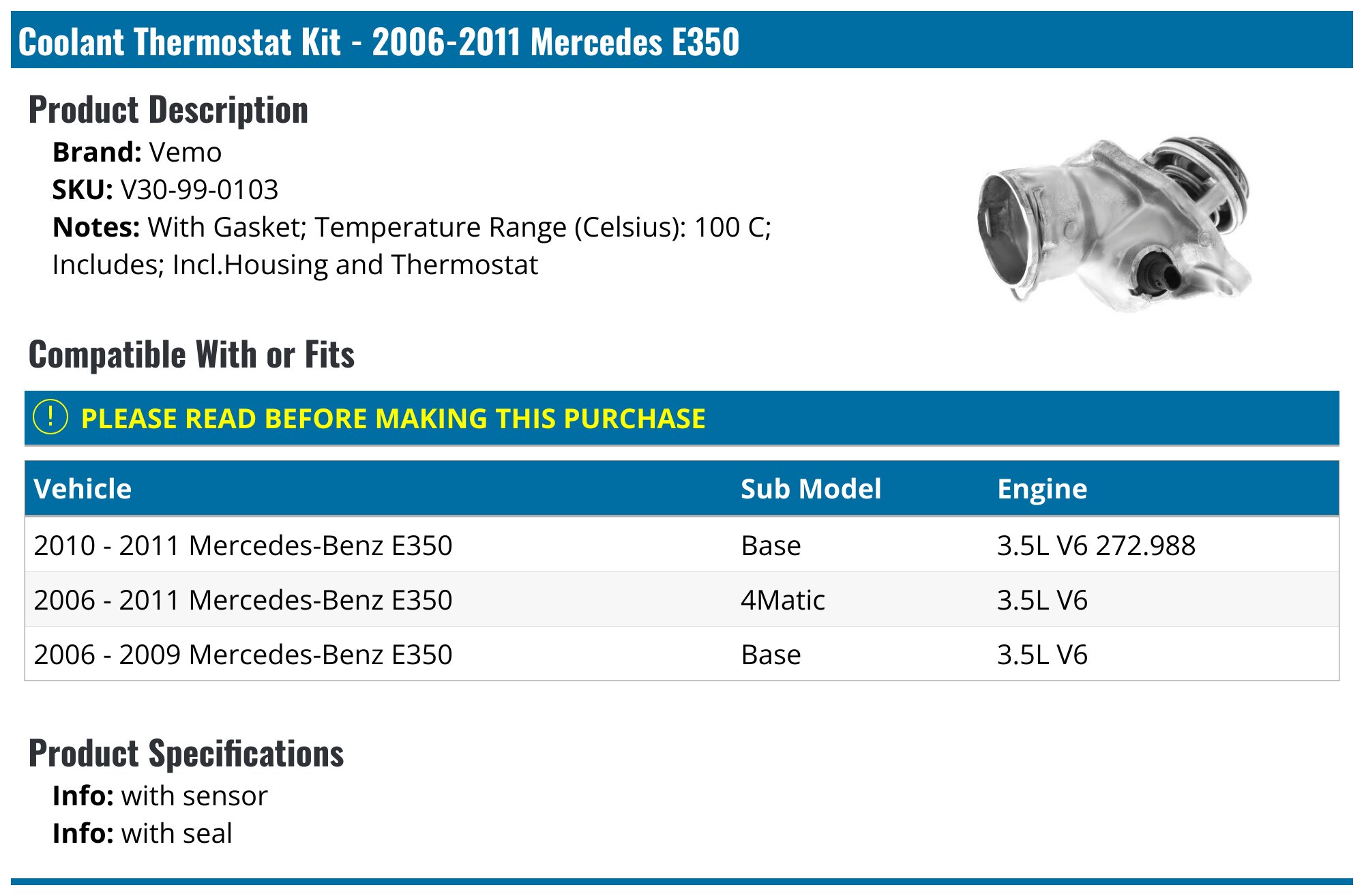 Trusted 2010-2011 Mercedes-Benz E350 Radiator Coolant Hose