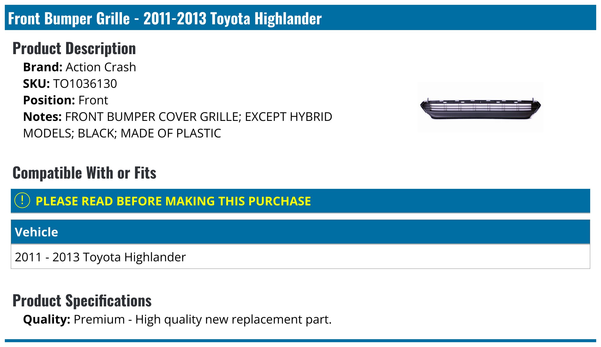 TOYOTA GRAND HIGHLANDER FRONT BUMPER COVER SIDE RETAINER RIGHT (Passenger Side) OEM#525350E080 2024-2025 PL