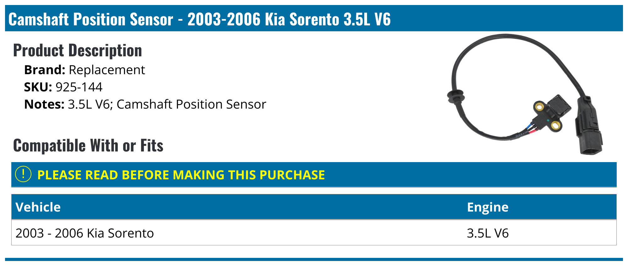 3.5L V6 Sensor Camshaft Position Sensor For 2003-2006 Hyundai