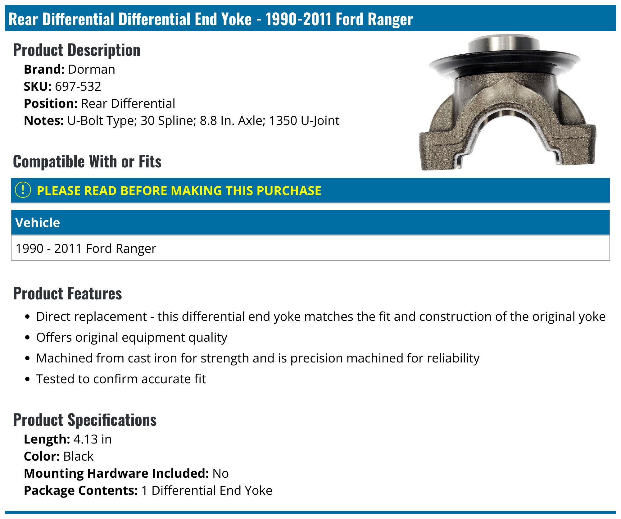 1990-2011 Ford Ranger Differential End Yoke - Dorman 697-532 - Rear ...