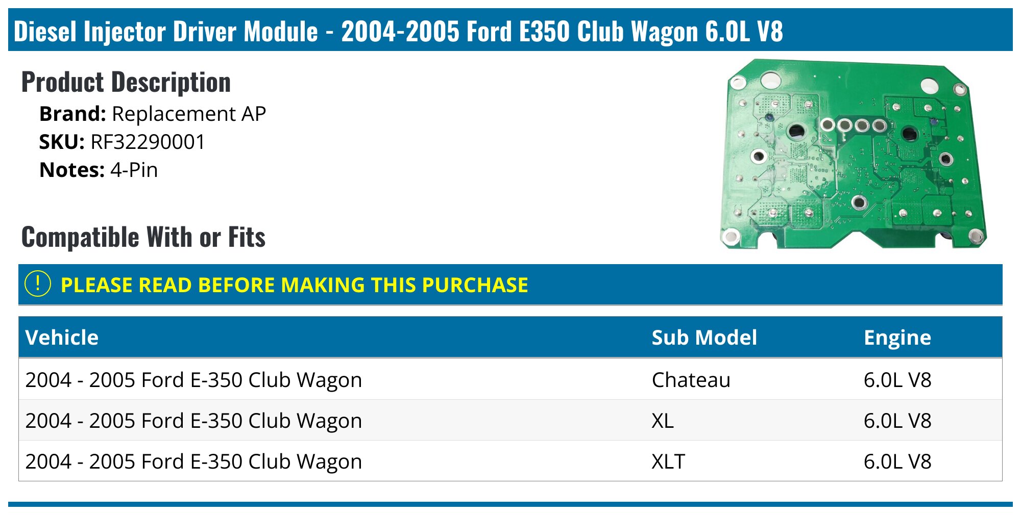 04 Channel Injector Driver Module 2004-2005 Ford E350 Club Wagon Diesel Injector Driver Module ...